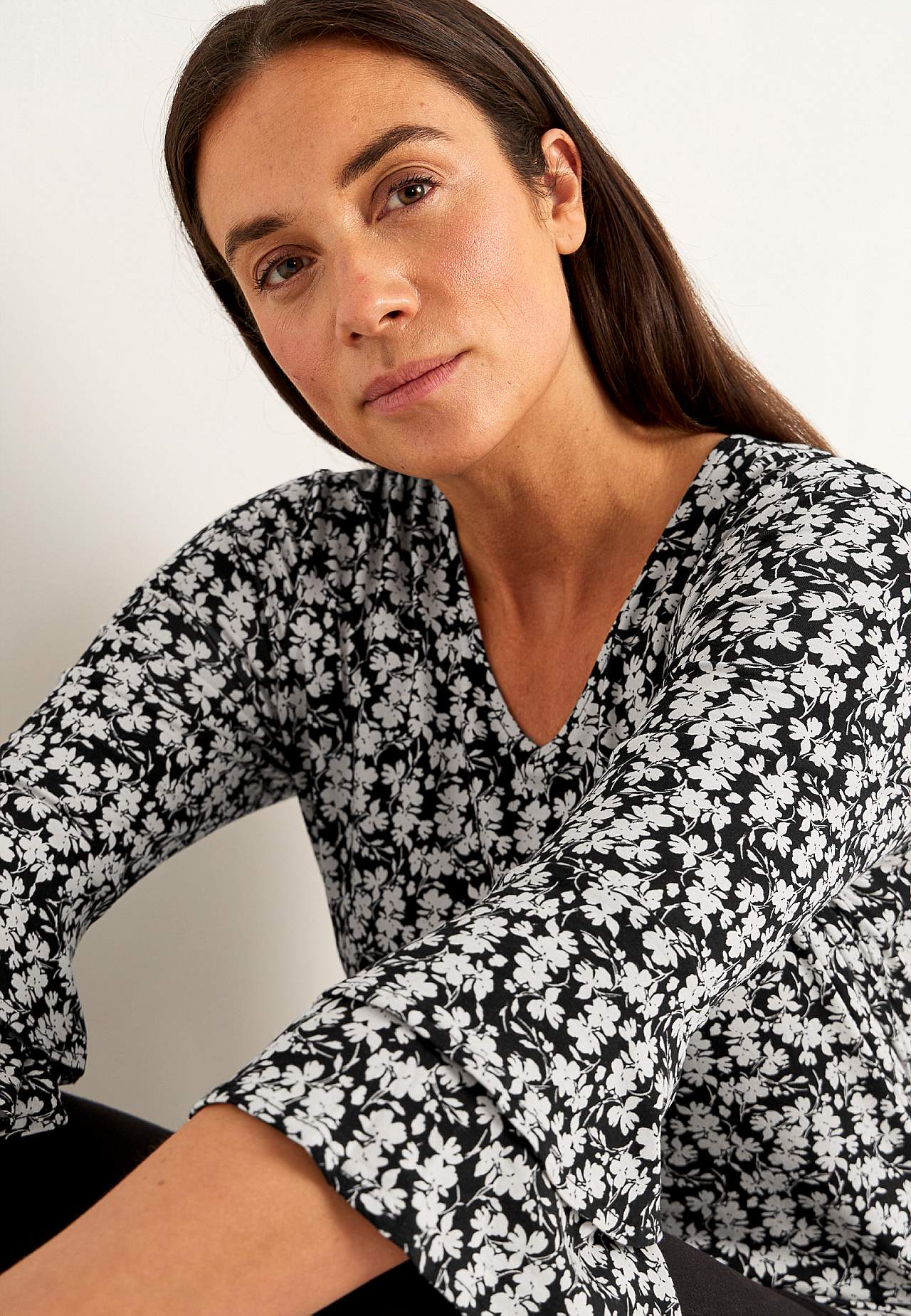 Jersey top with flounce sleeves