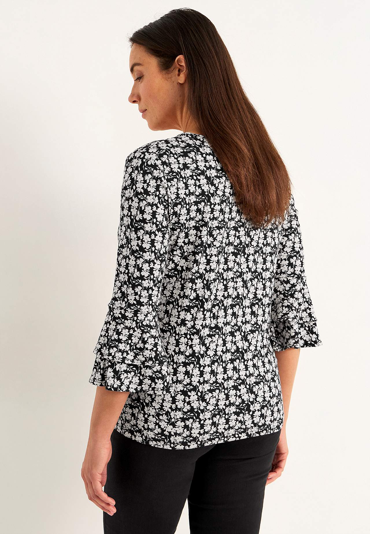 Jersey top with flounce sleeves