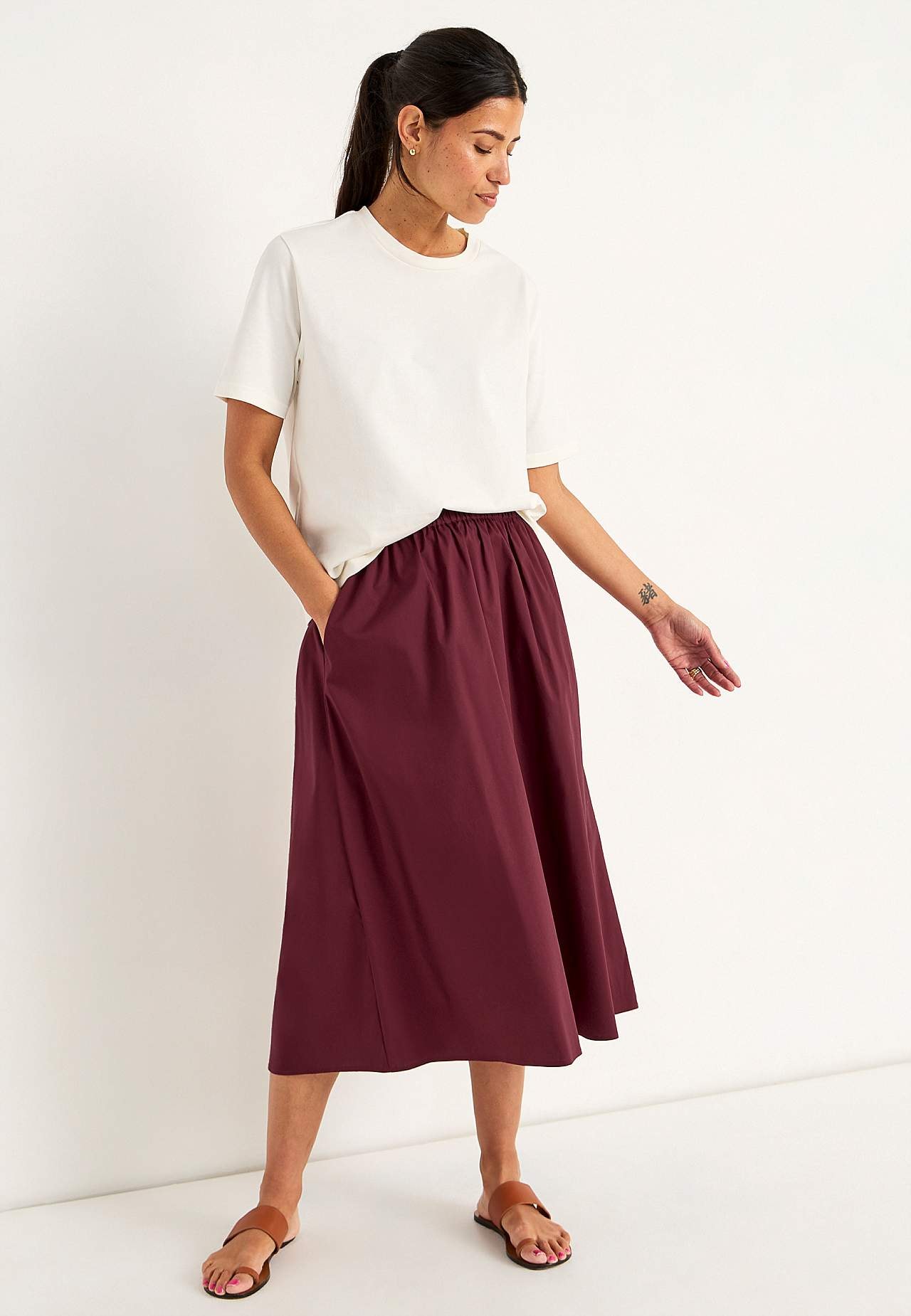 Woven poplin skirt with pockets