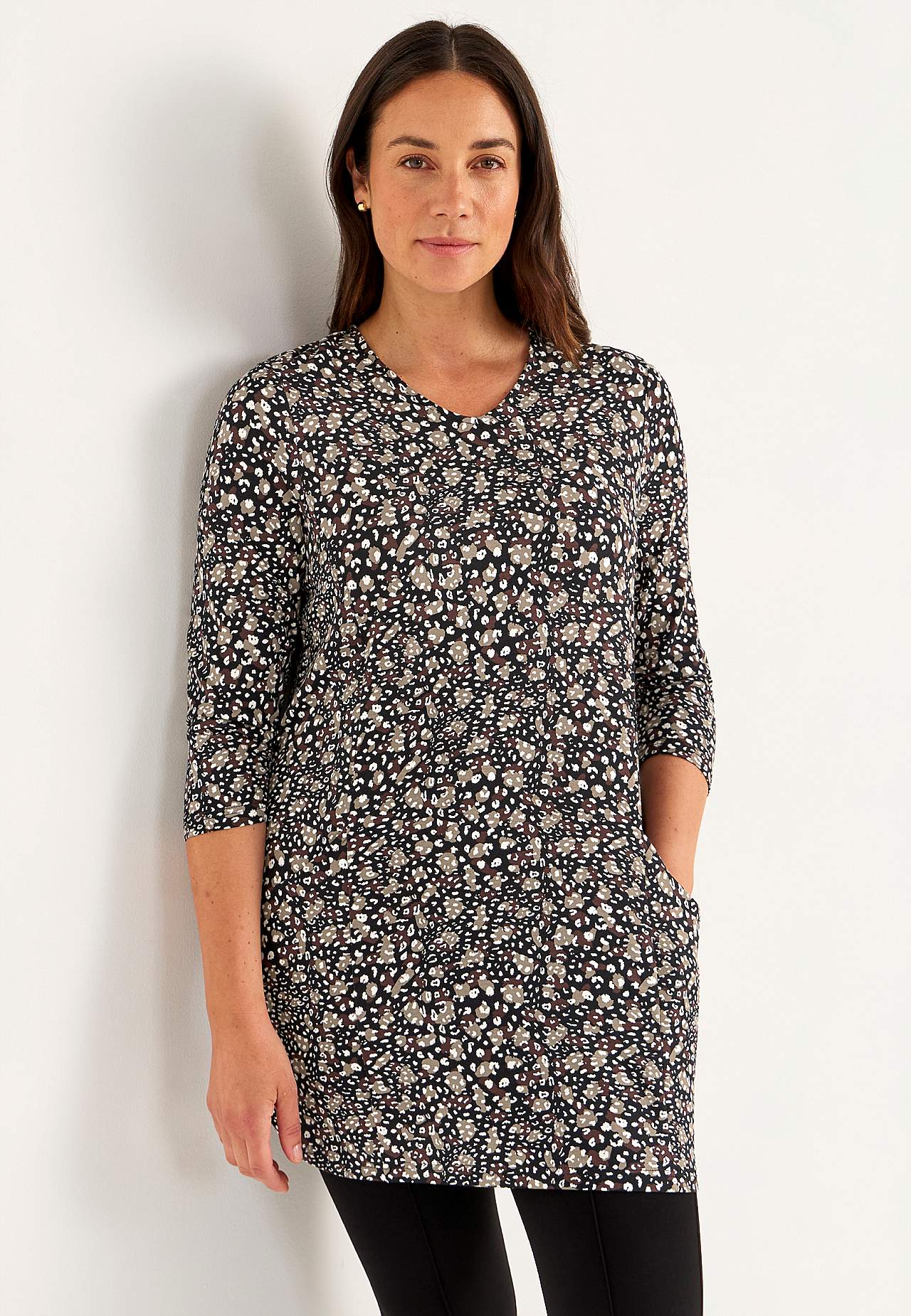 Patterned jersey tuniq with pockets