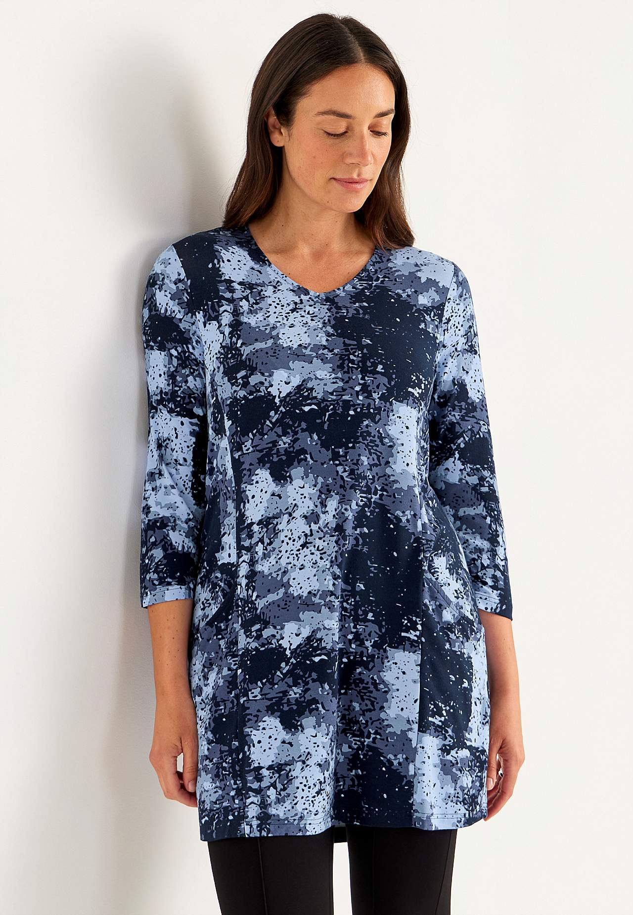 Patterned jersey tuniq with pockets