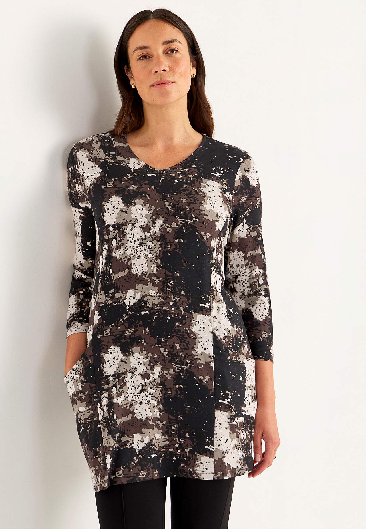 Patterned jersey tuniq with pockets
