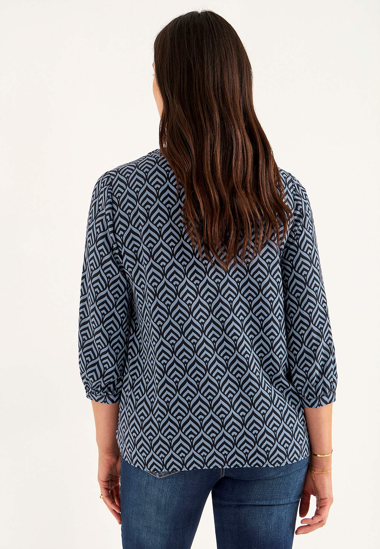 V-neck, woven blouse