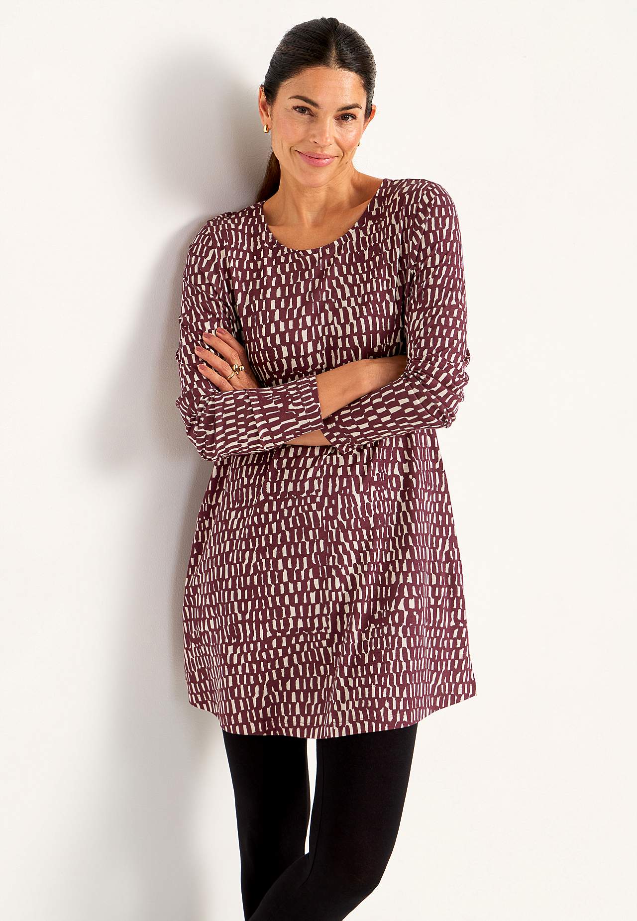 Patterned jersey tuniq with pockets