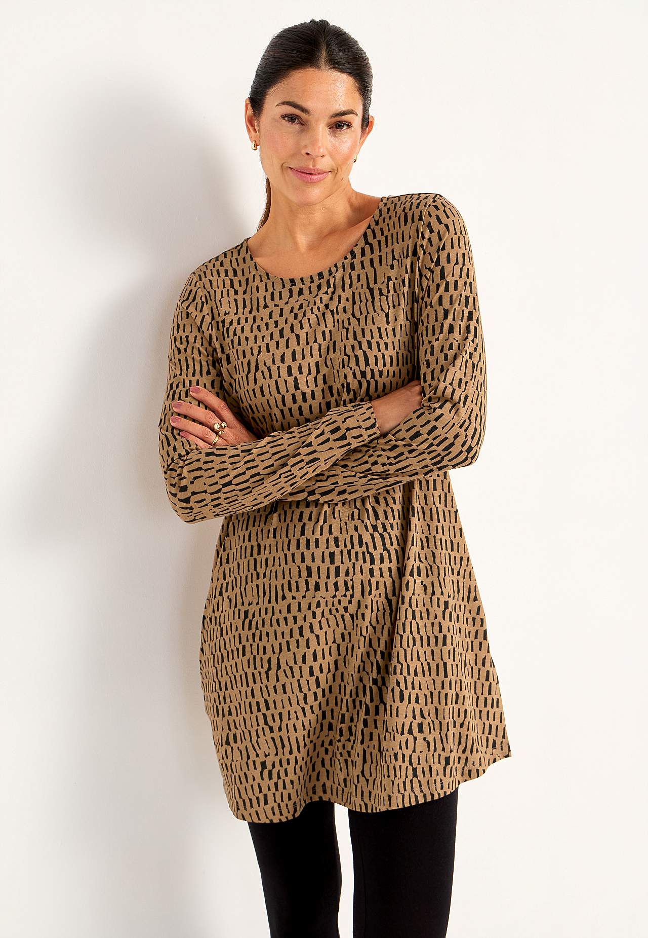 Patterned jersey tuniq with pockets