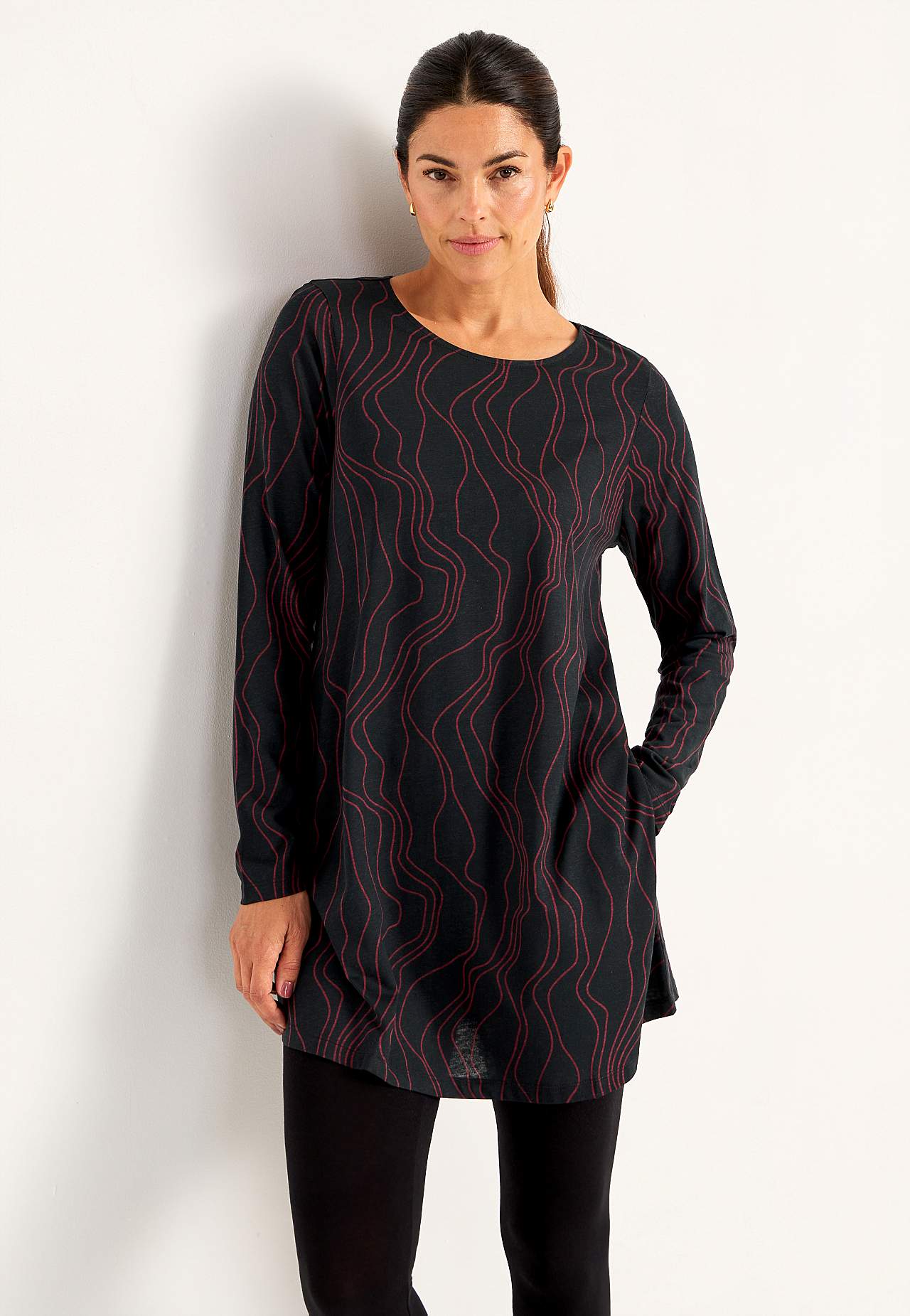 Patterned jersey tuniq with pockets