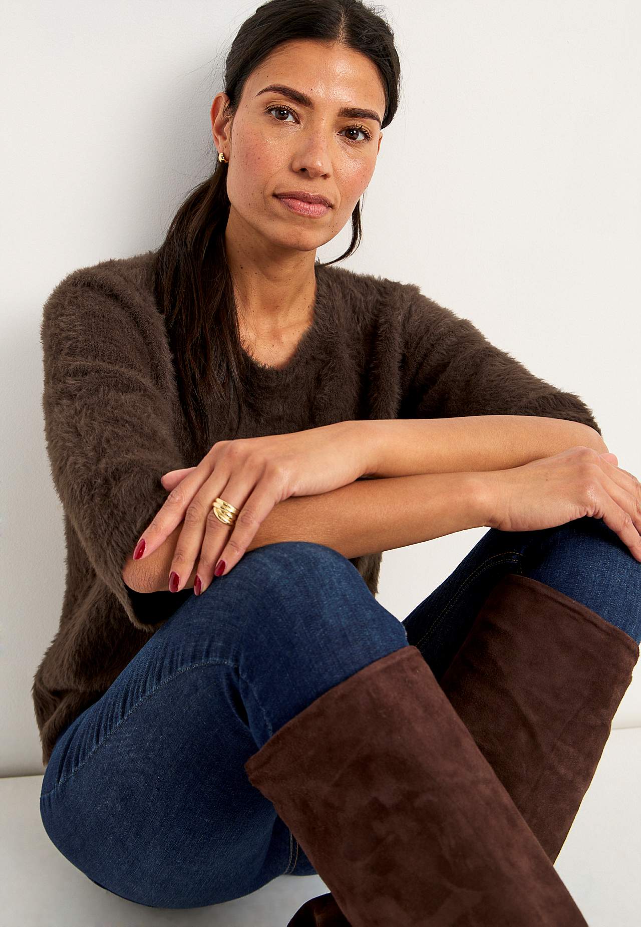 Knitted sweater with 3/4 sleeves