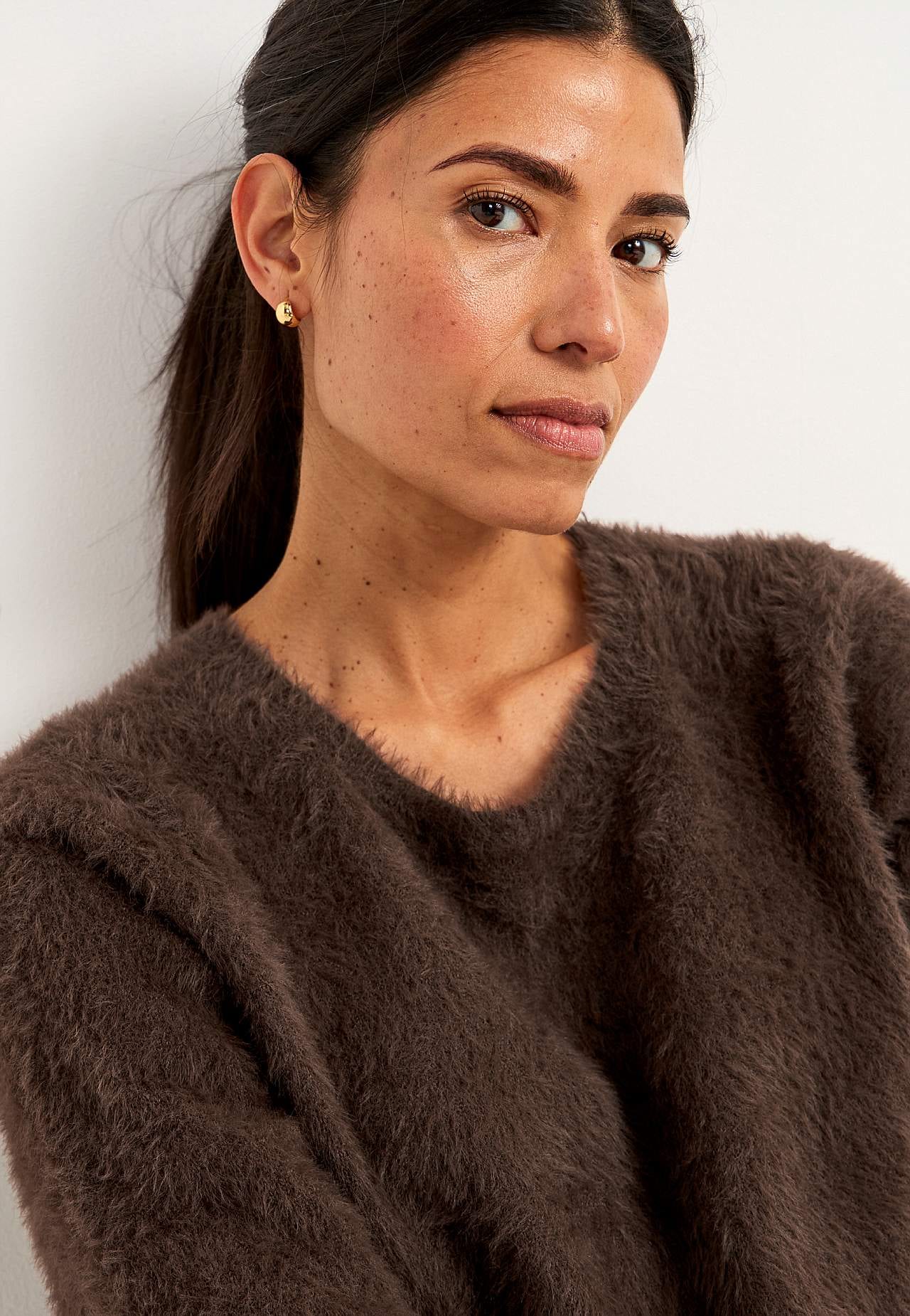 Knitted sweater with 3/4 sleeves