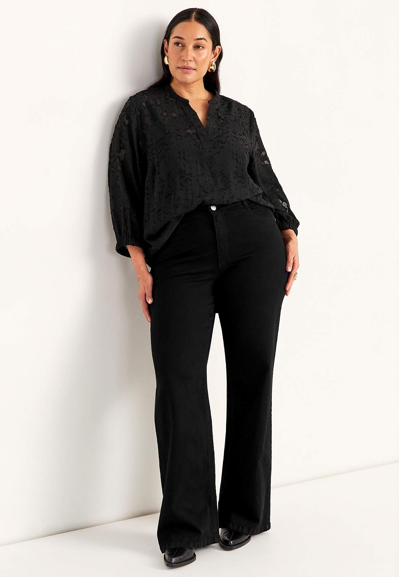 Jacquard-weave, sheer blouse