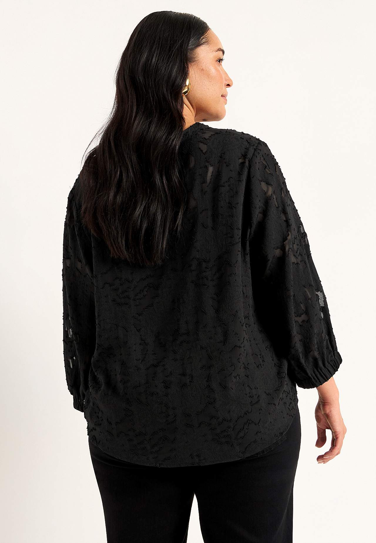 Jacquard-weave, sheer blouse