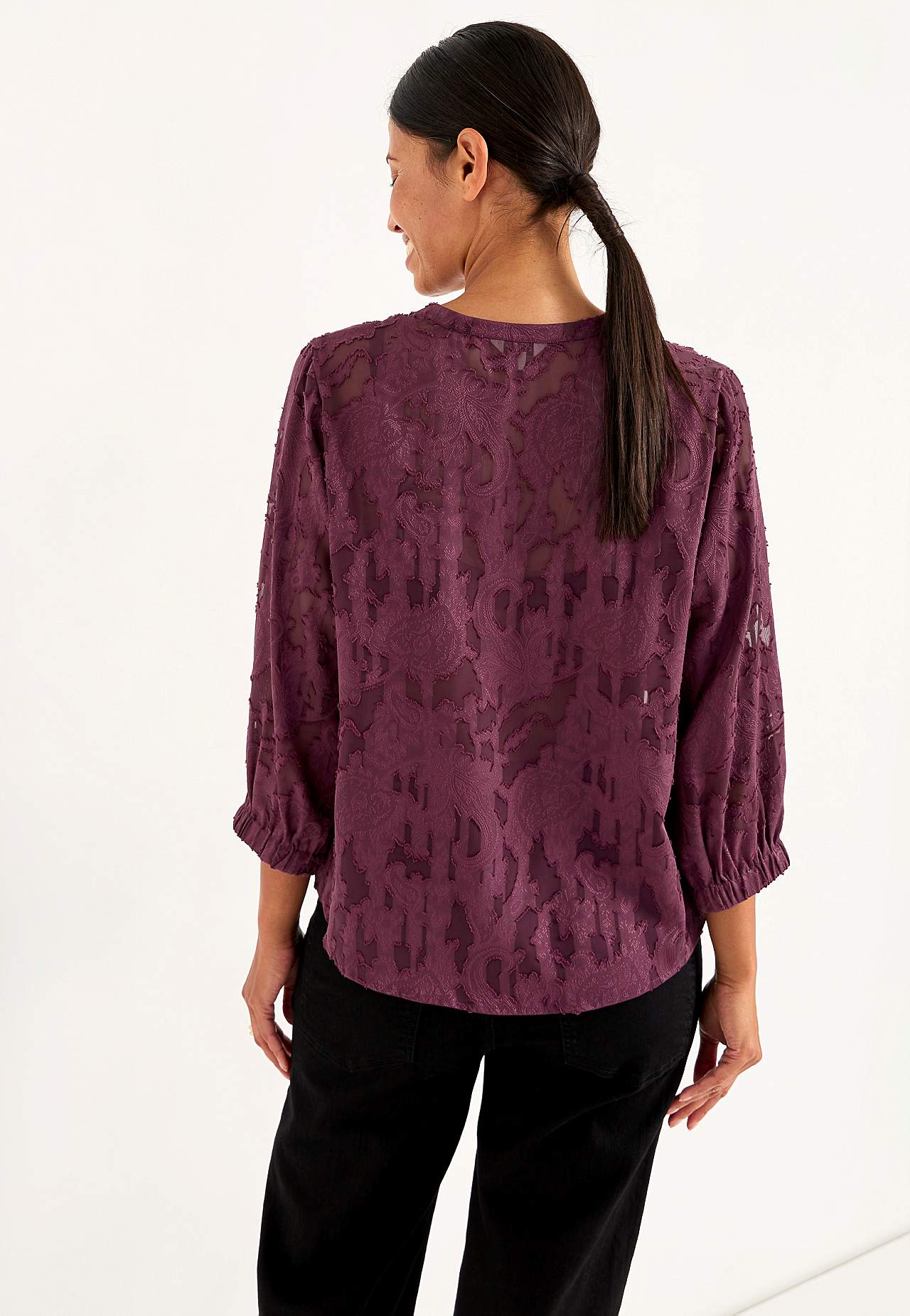 Jacquard-weave, sheer blouse