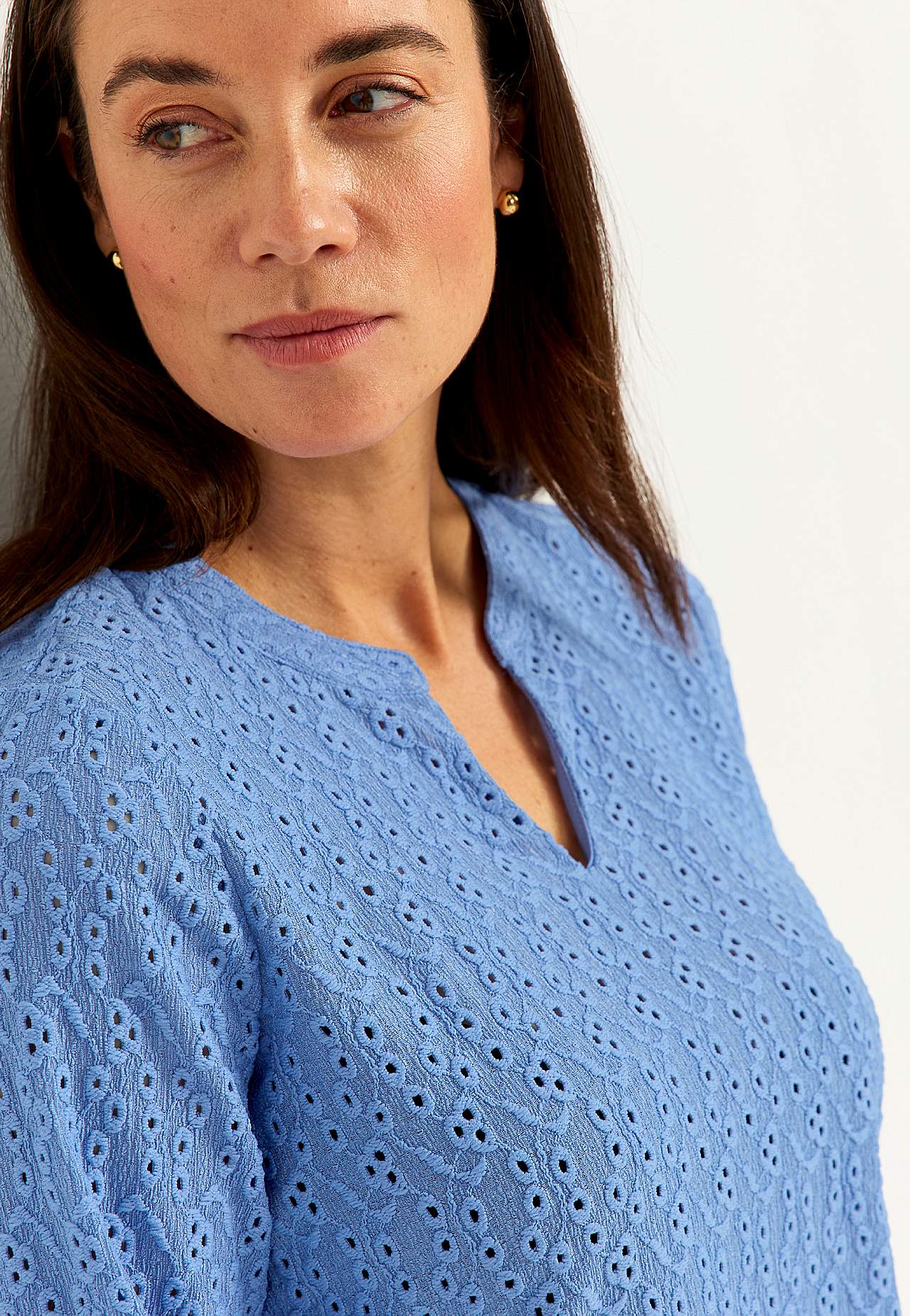 Jersey top with embroidered openwork