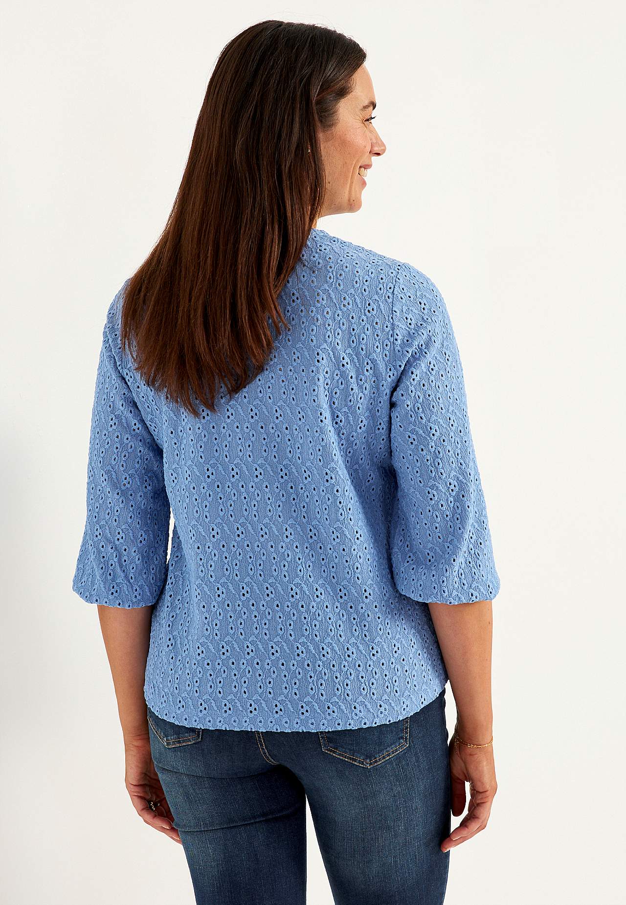 Jersey top with embroidered openwork