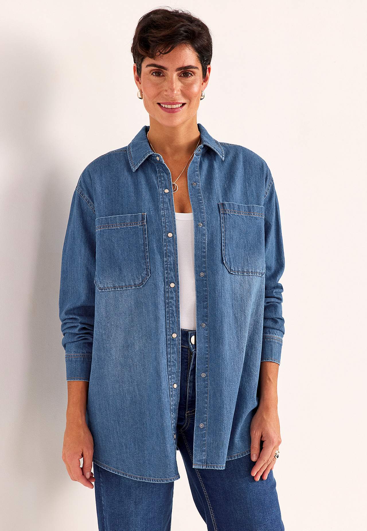 Non-stretch denim shirt