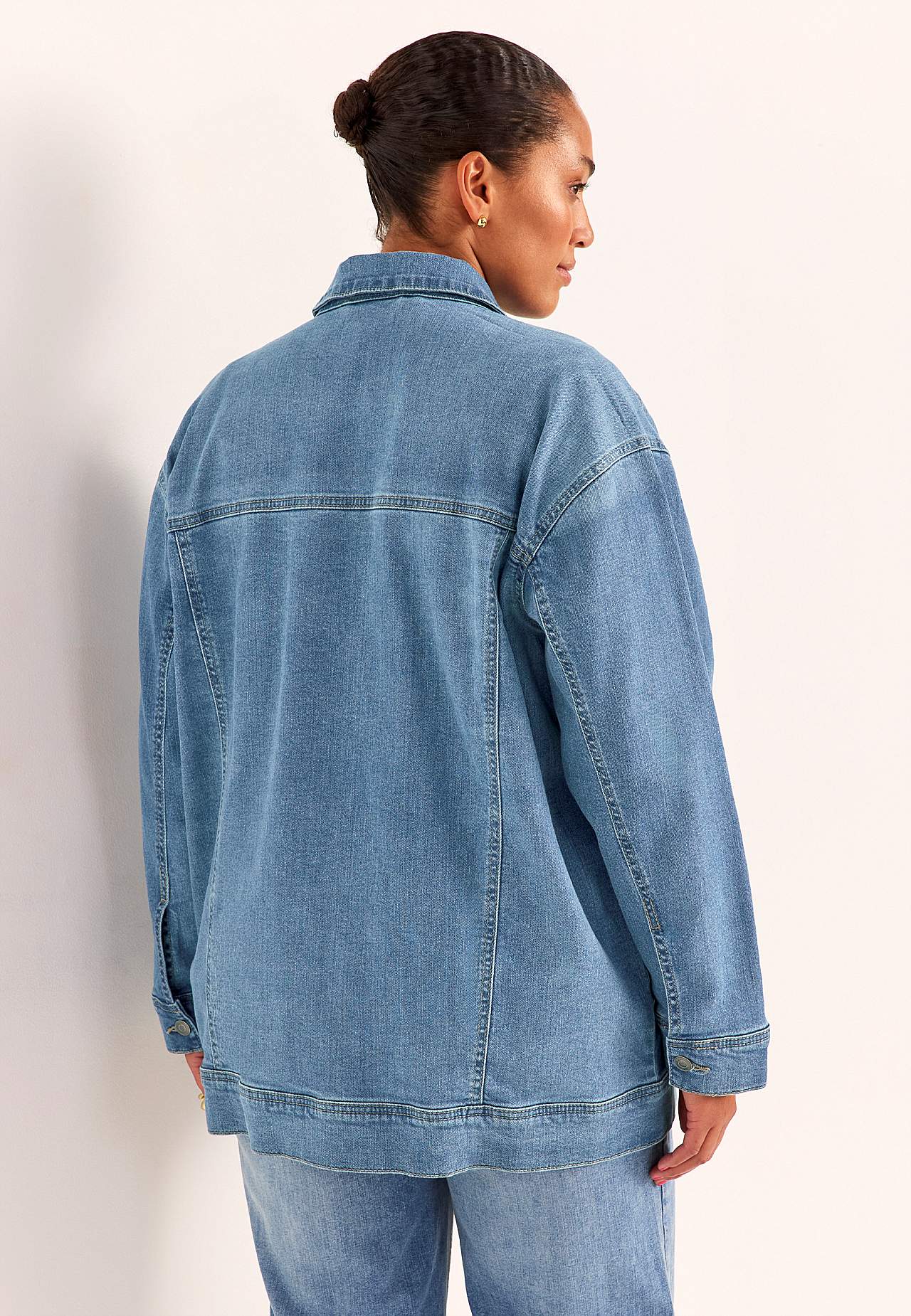 Long denim jacket with stretch