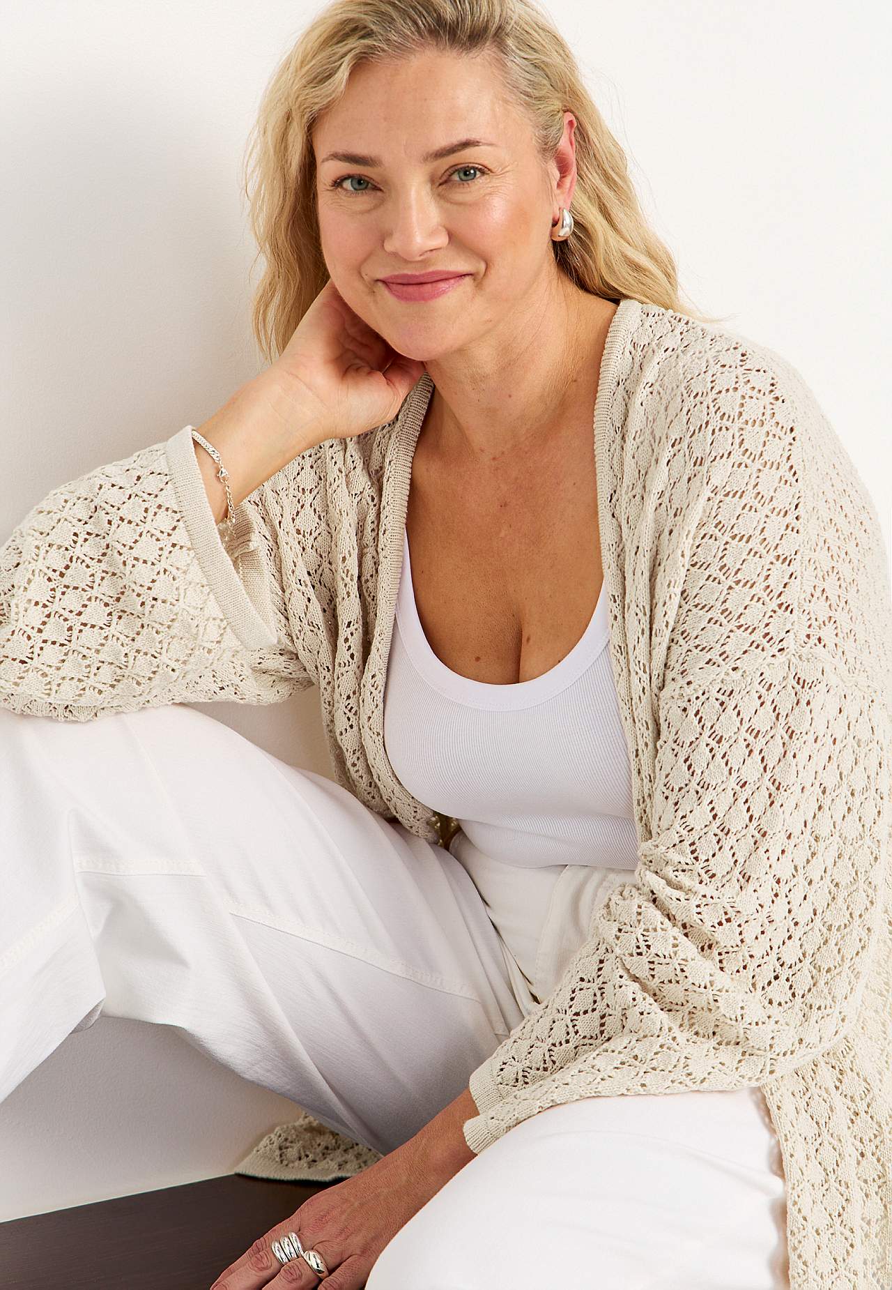 Knitted cardigan with openwork