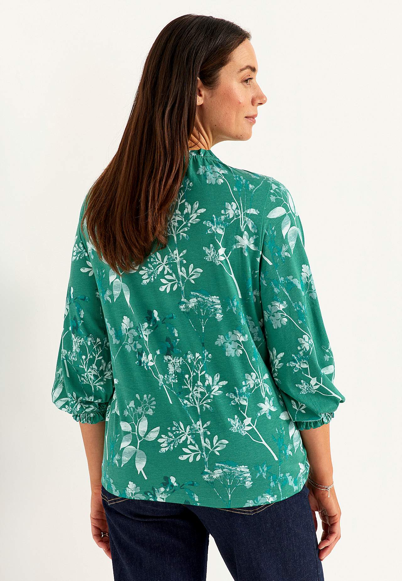 Patterned jersey top with frill edge