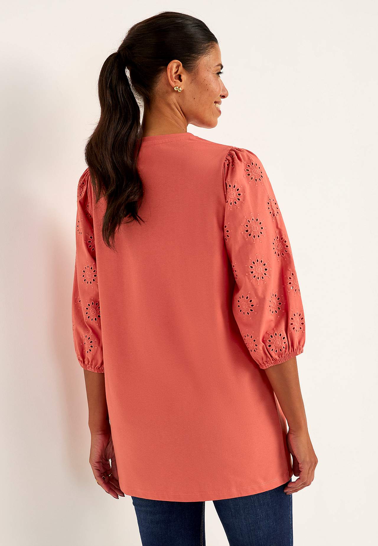 Jersey tuniq with embroidered sleeves