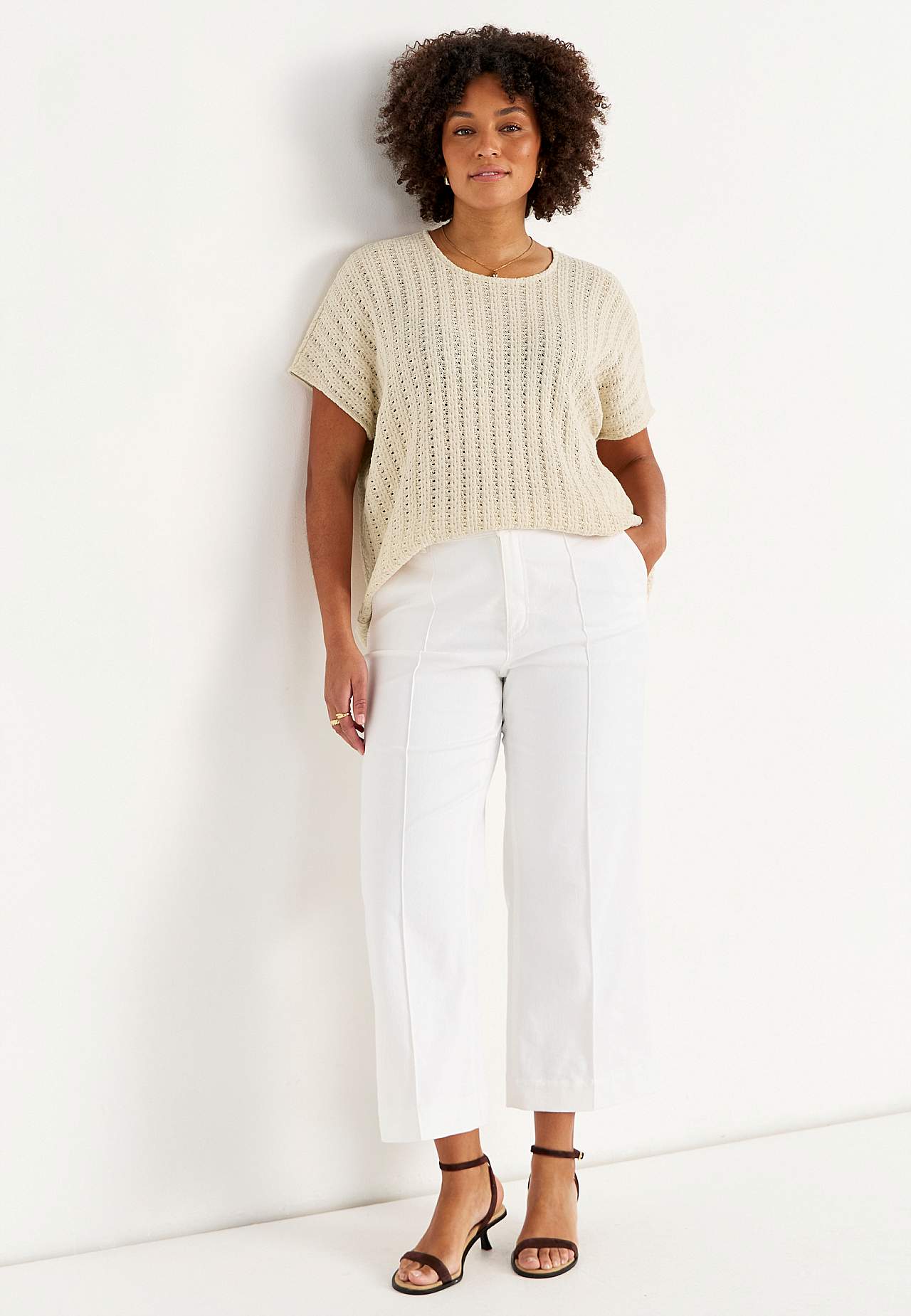 Jersey top with openwork