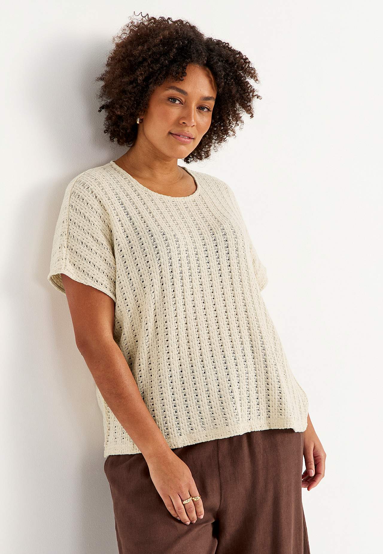 Jersey top with openwork