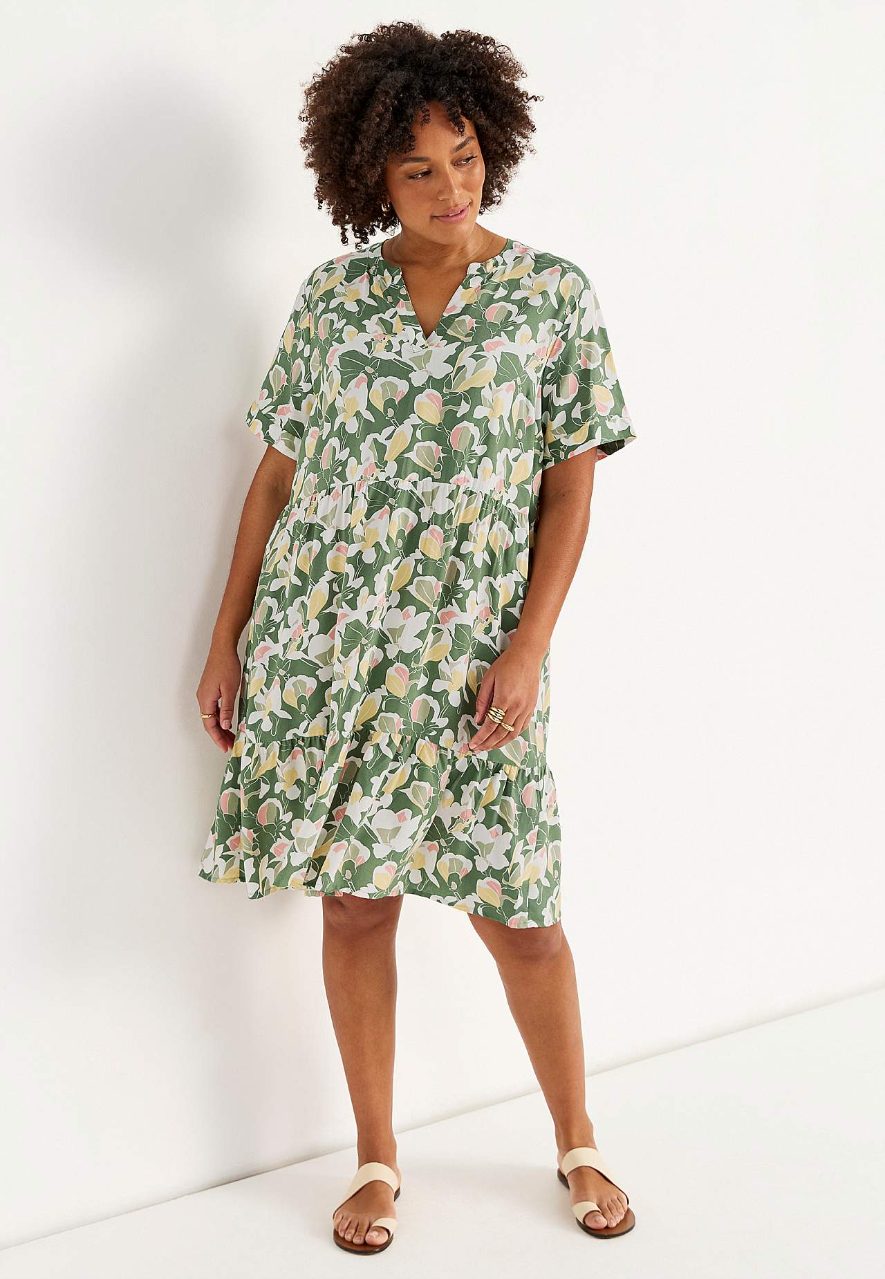 Viscose dress with flounce