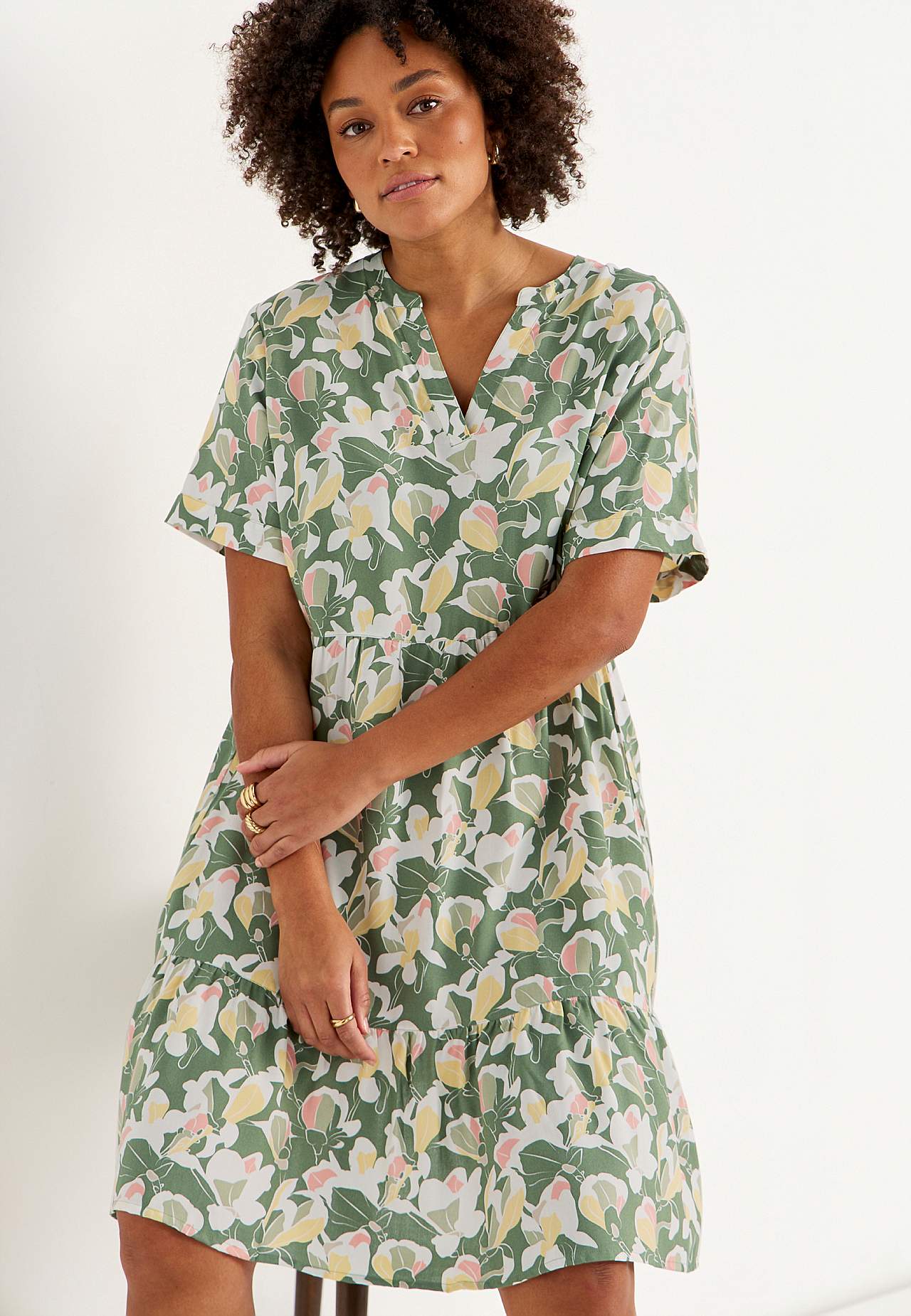 Viscose dress with flounce