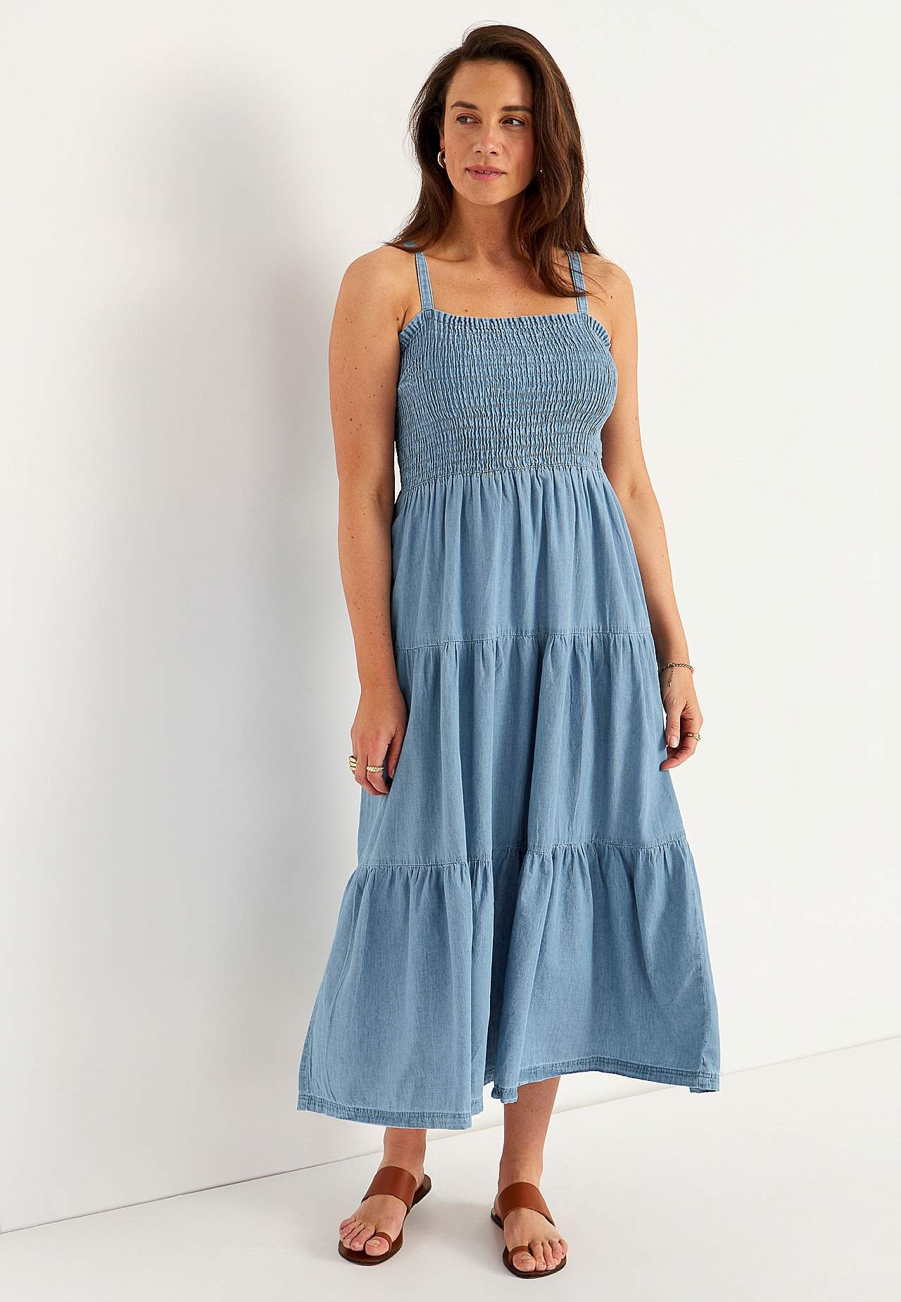 Delightfully soft denim dress with flounces