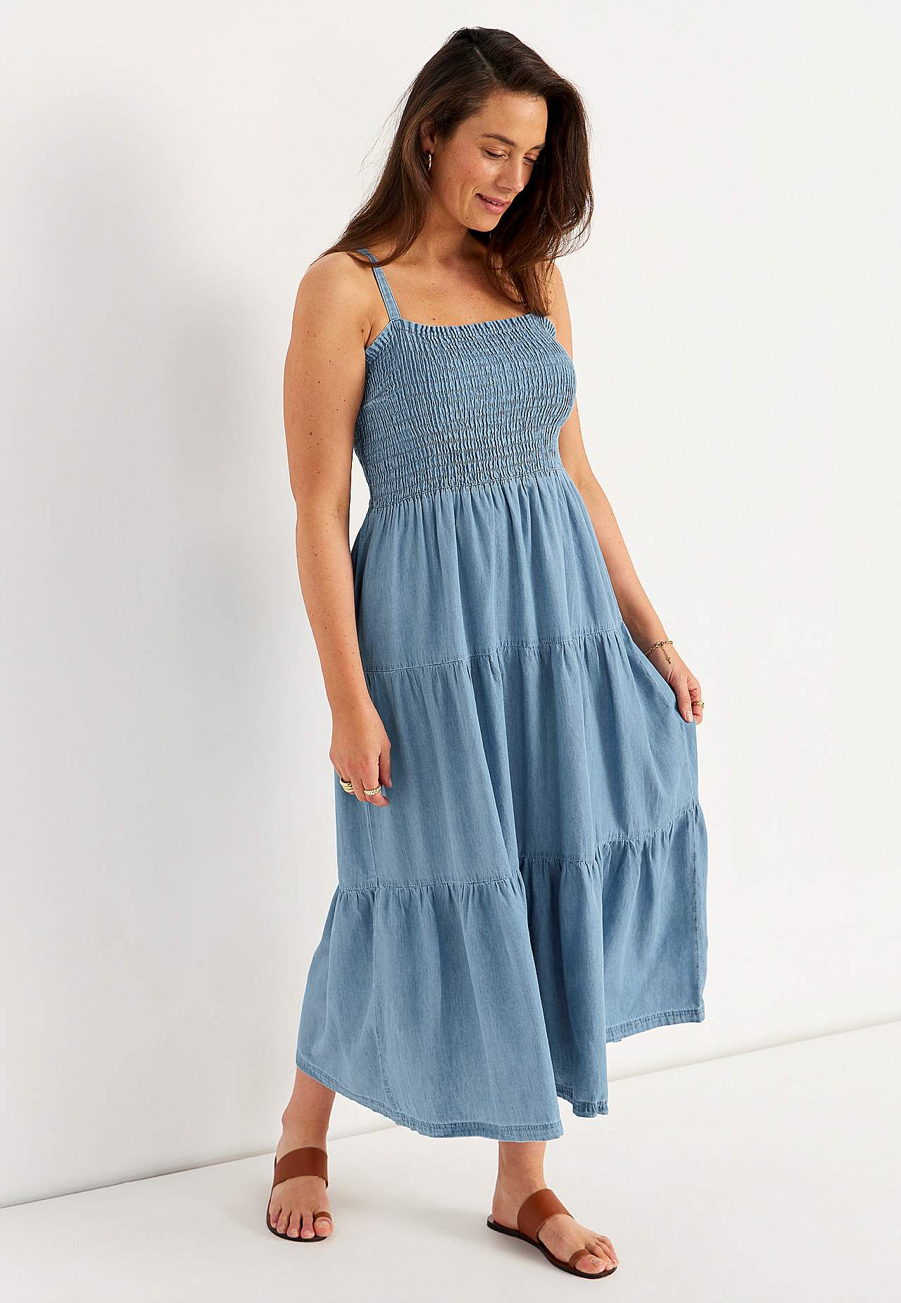Delightfully soft denim dress with flounces