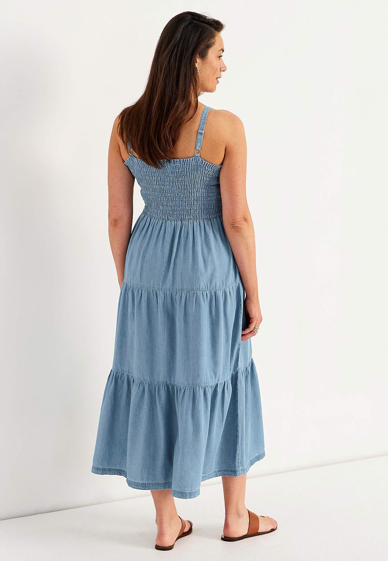 Delightfully soft denim dress with flounces