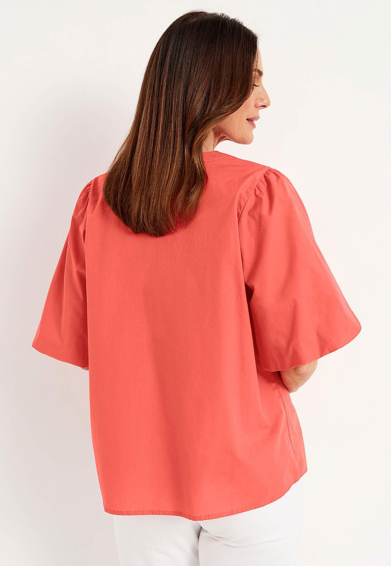 Tunic in cotton poplin with puff sleeves