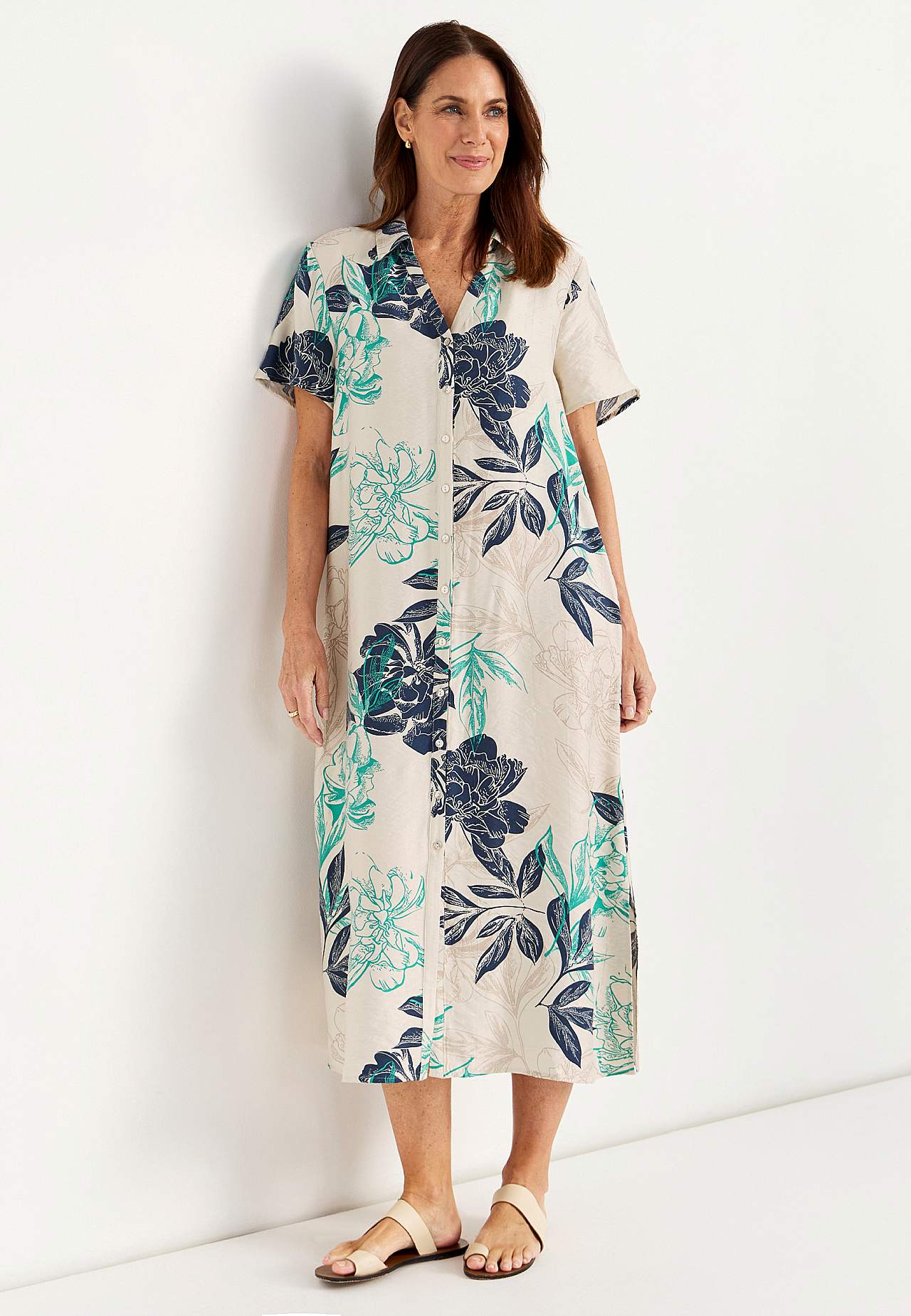 Floral shirt dress in soft viscose blend
