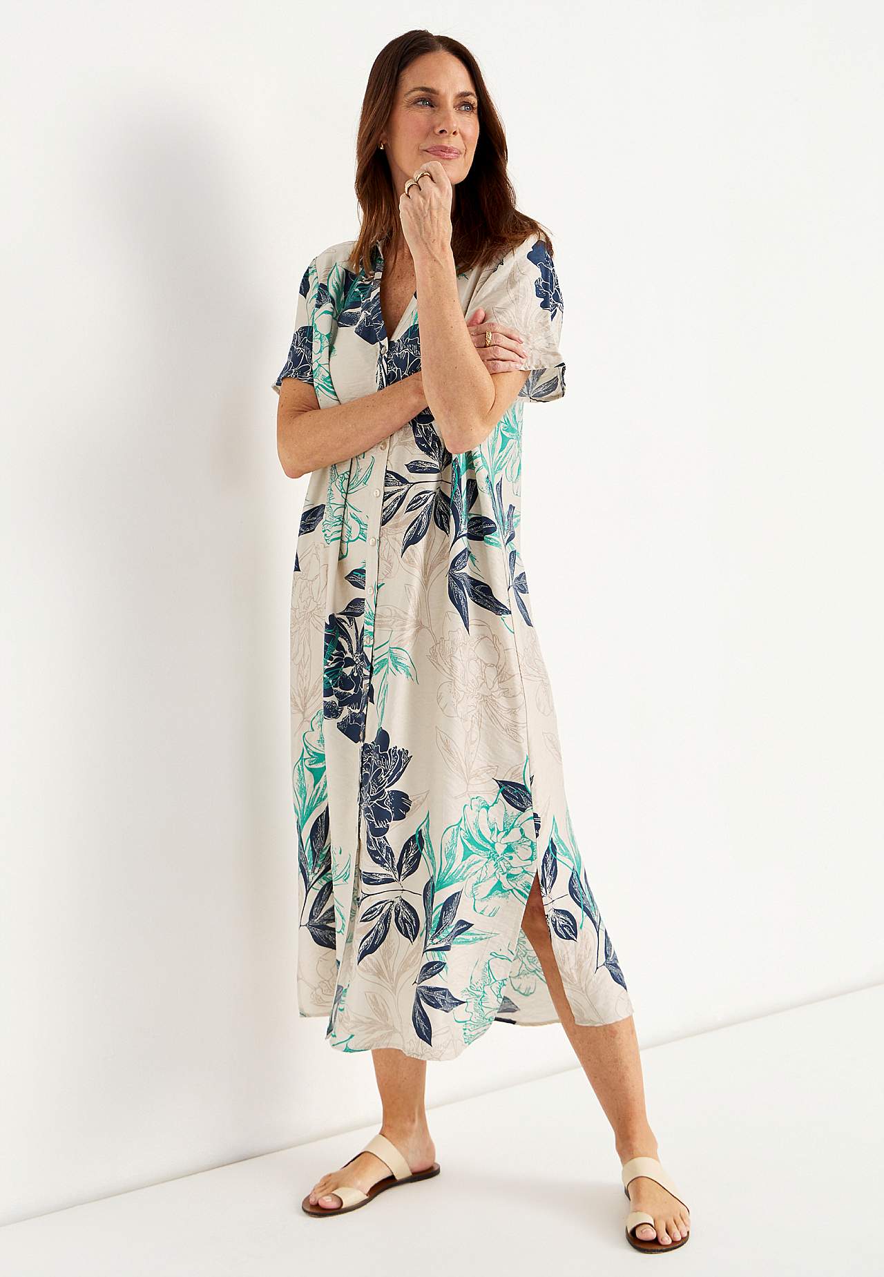 Floral shirt dress in soft viscose blend
