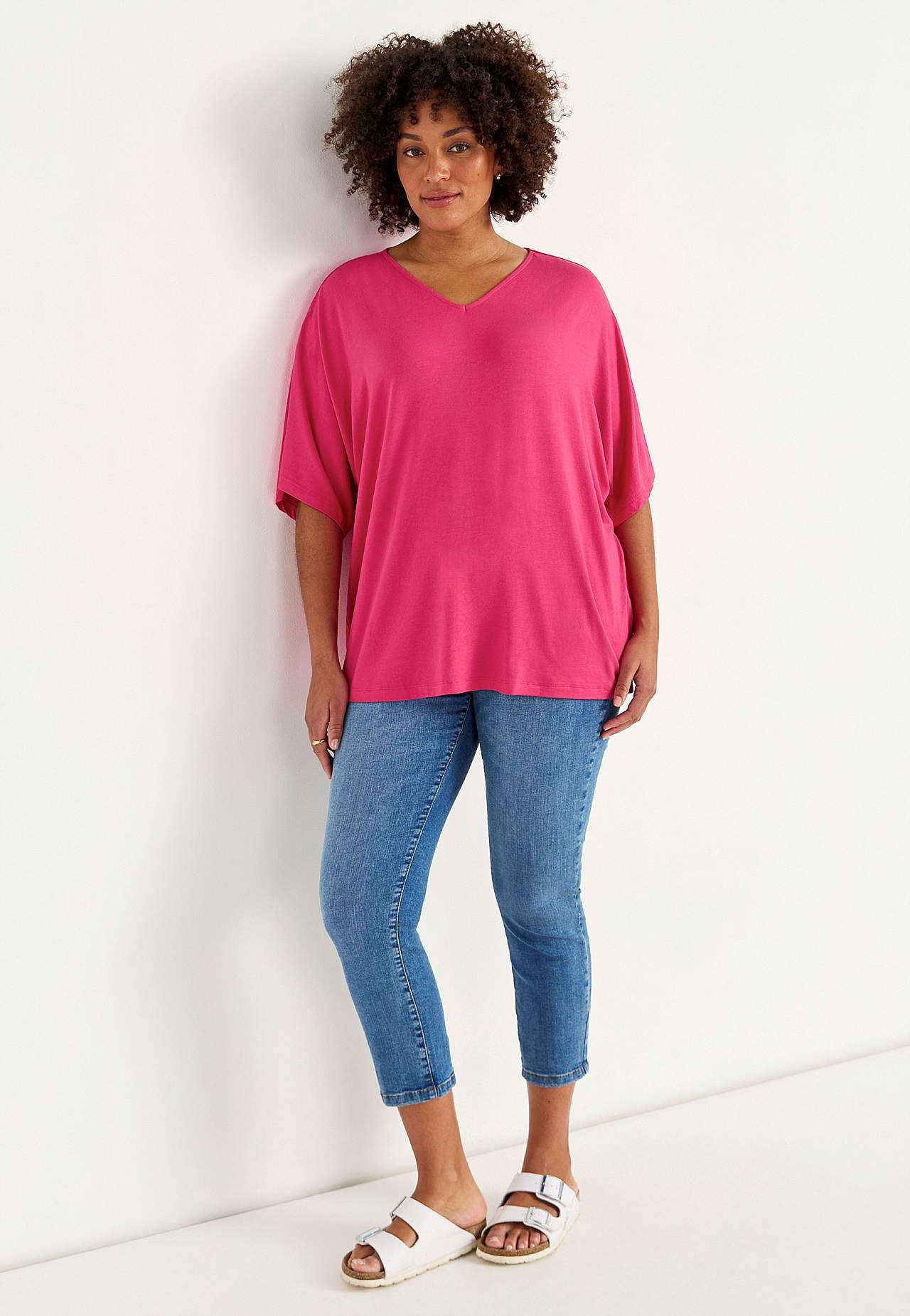 Jersey top with kimono style sleeve