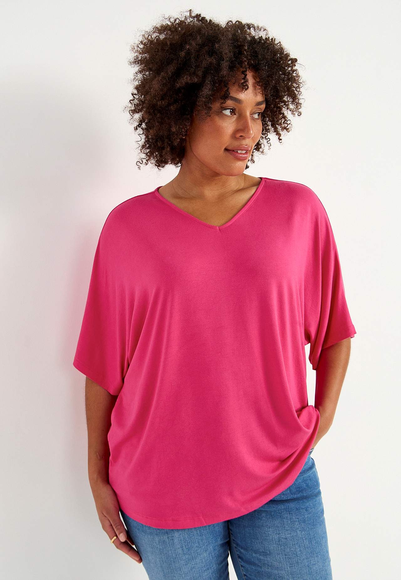 Jersey top with kimono style sleeve