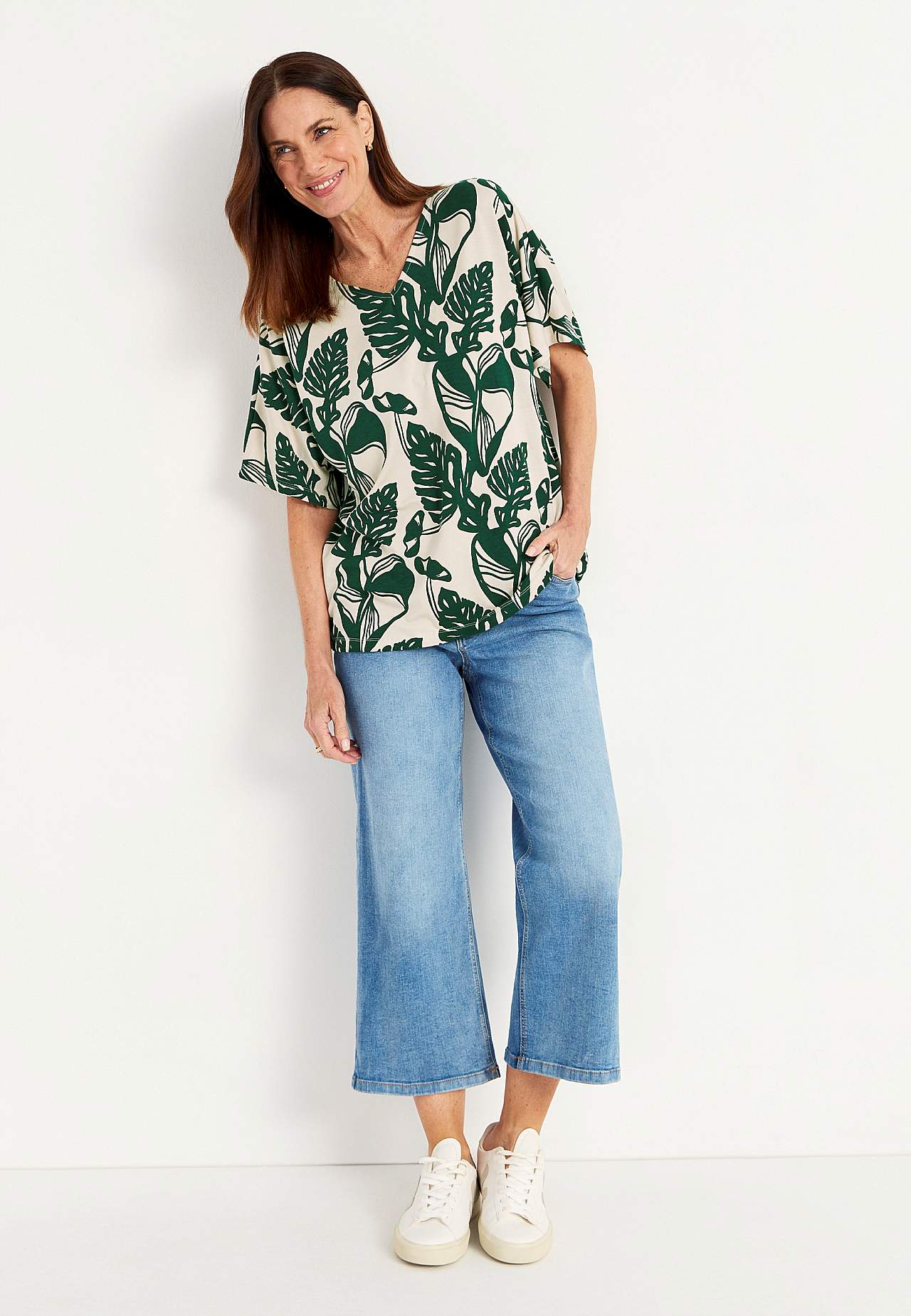 Jersey top with kimono style sleeve