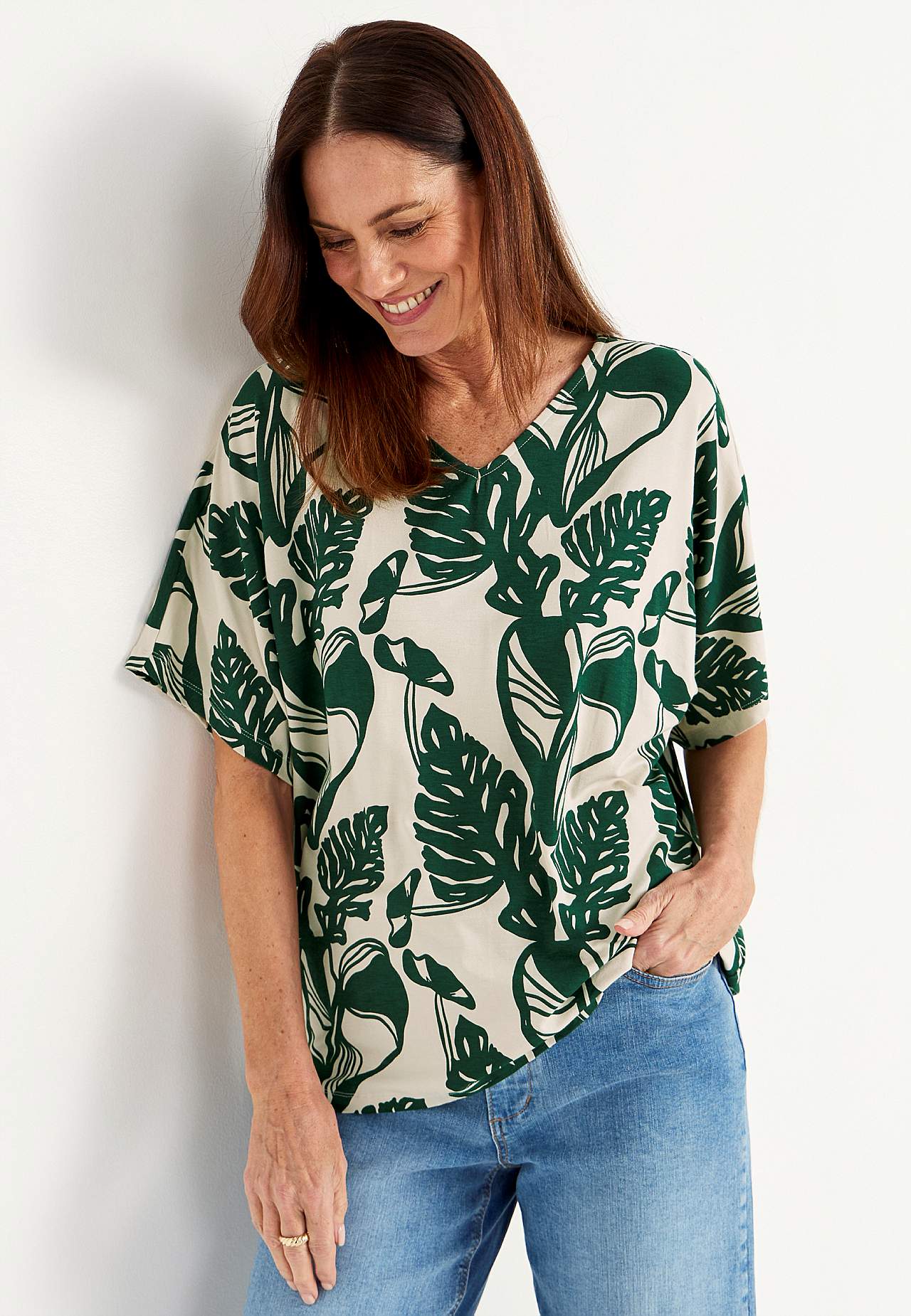 Jersey top with kimono style sleeve
