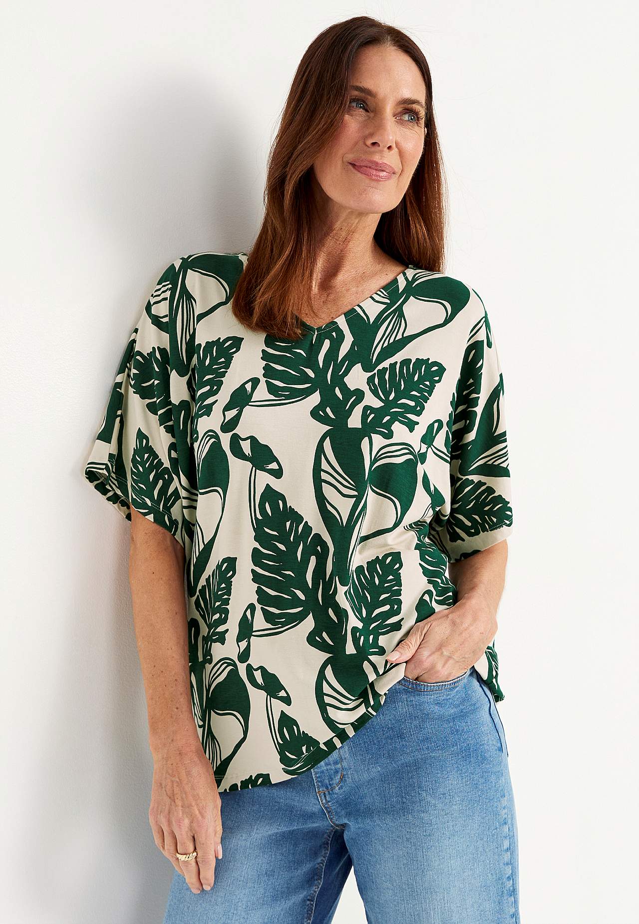 Jersey top with kimono style sleeve