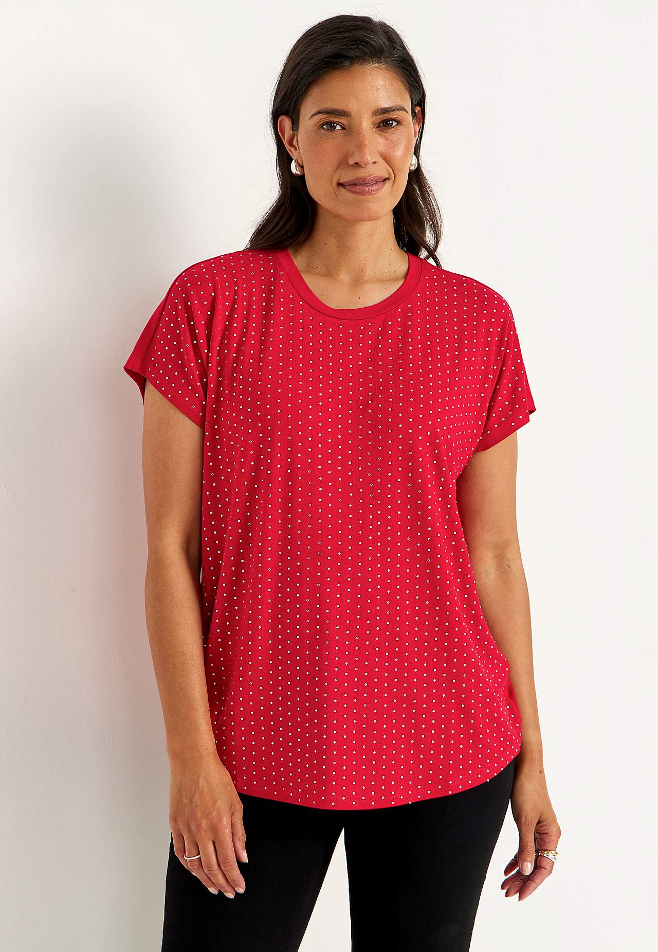 Festlig jerseytopp med rhinestone-detaljer