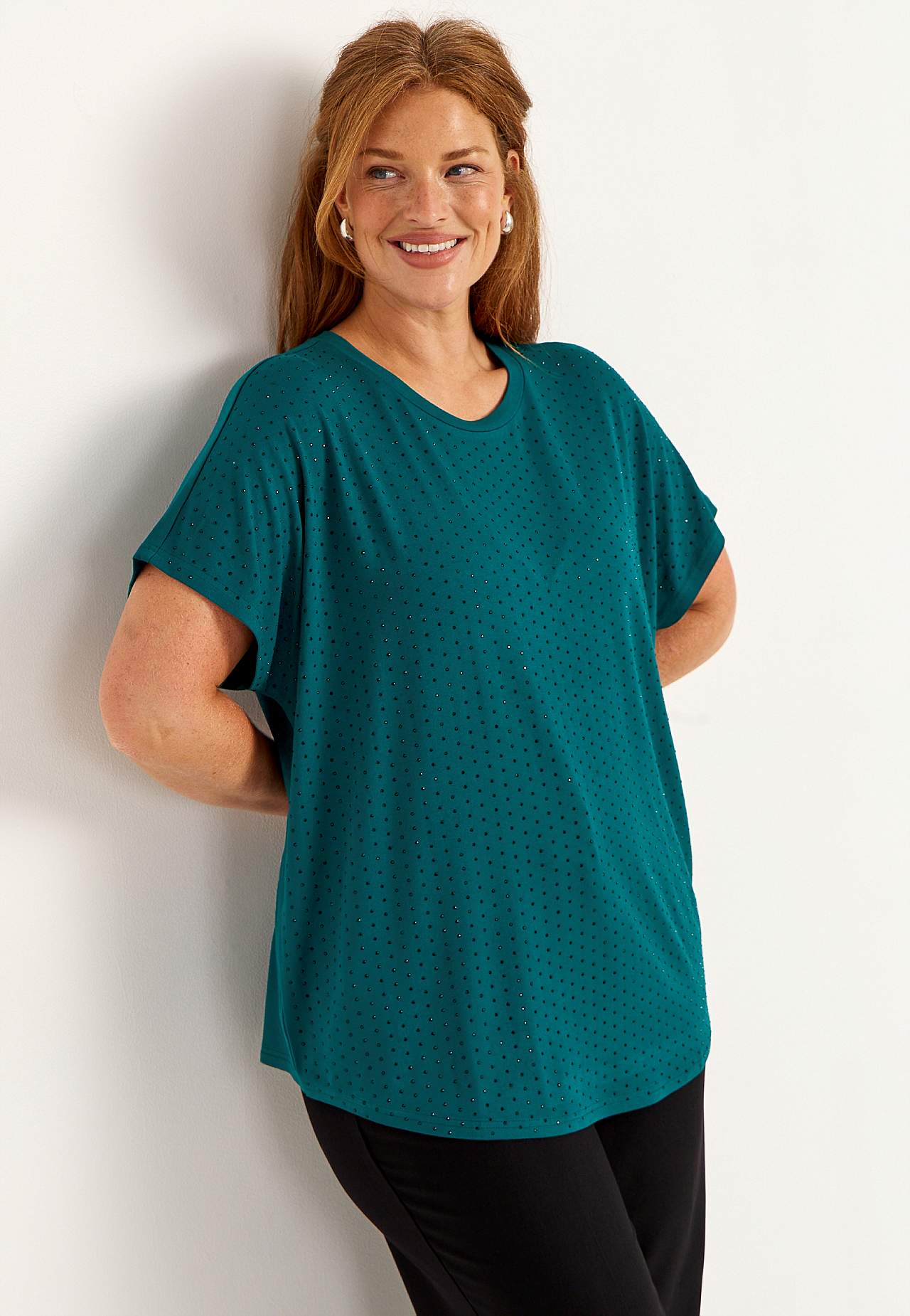 Festlig jerseytopp med rhinestone-detaljer