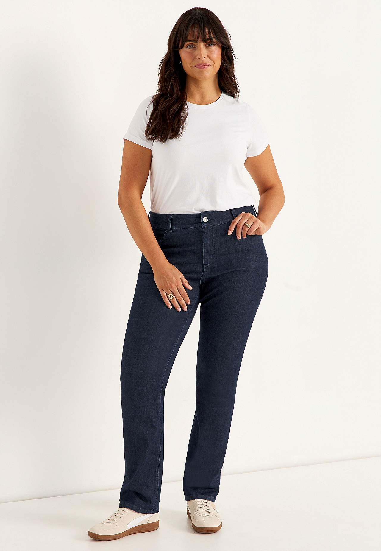 Straight jeans in denim with superstretch - two lengths
