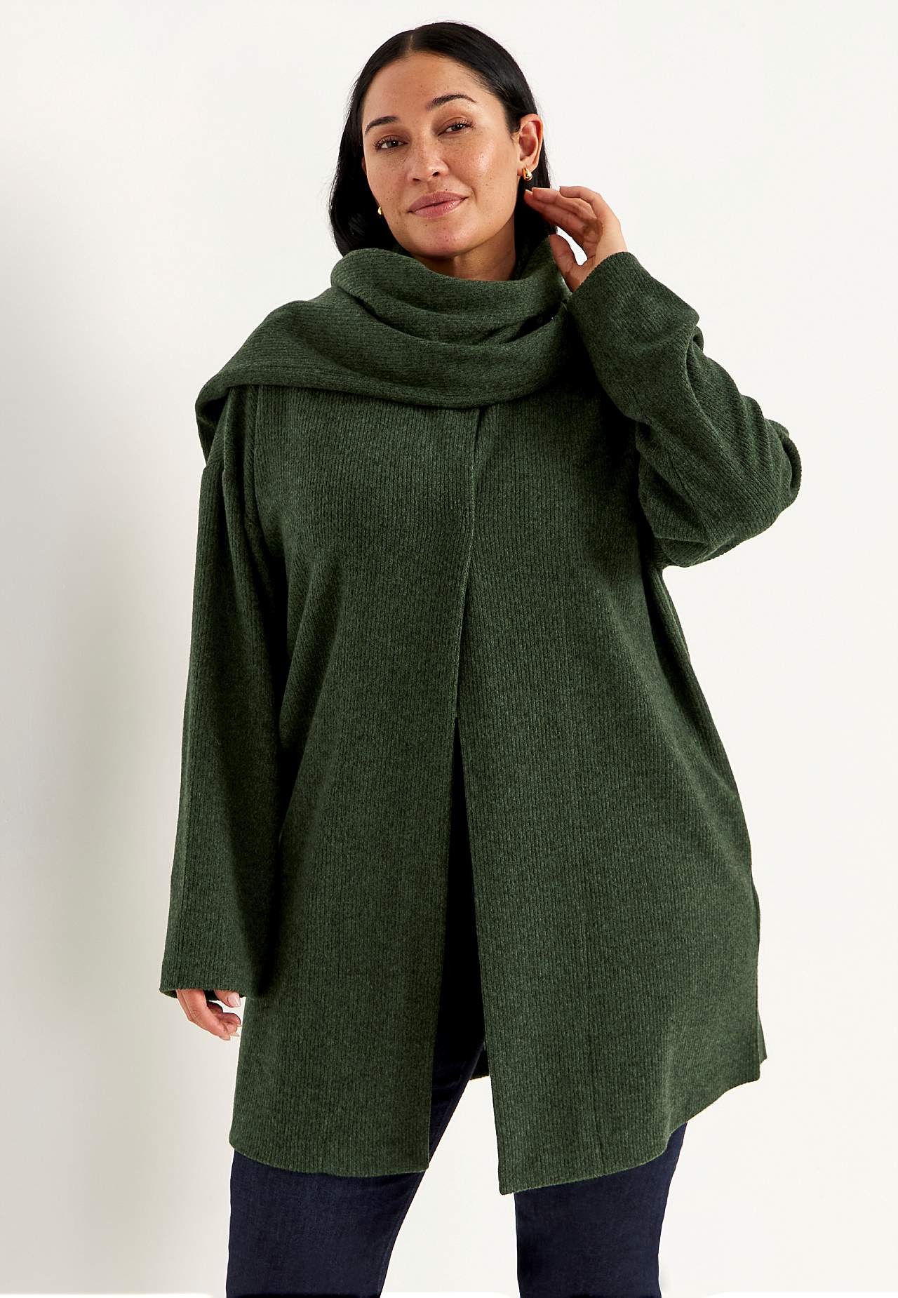 Supermyk cardigan med avtakbart skjerf