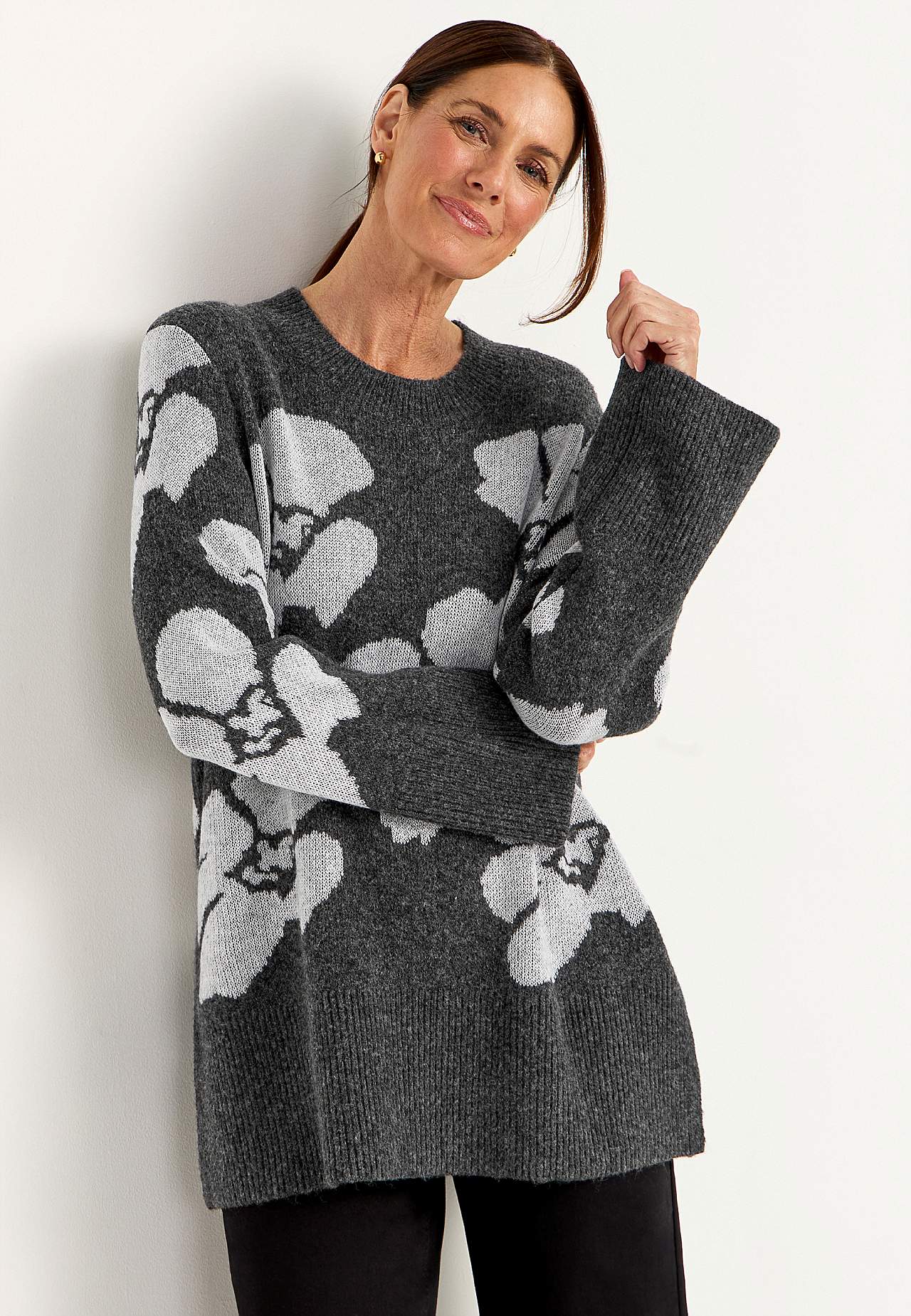 Blomstret, jacquardstrikket genser