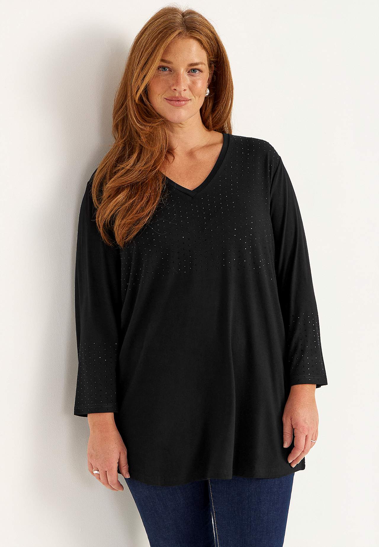 Festlig jerseytunika med rhinestone-detaljer