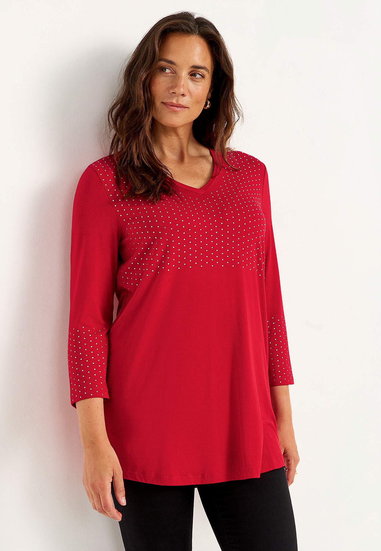 Festlig jerseytunika med rhinestone-detaljer