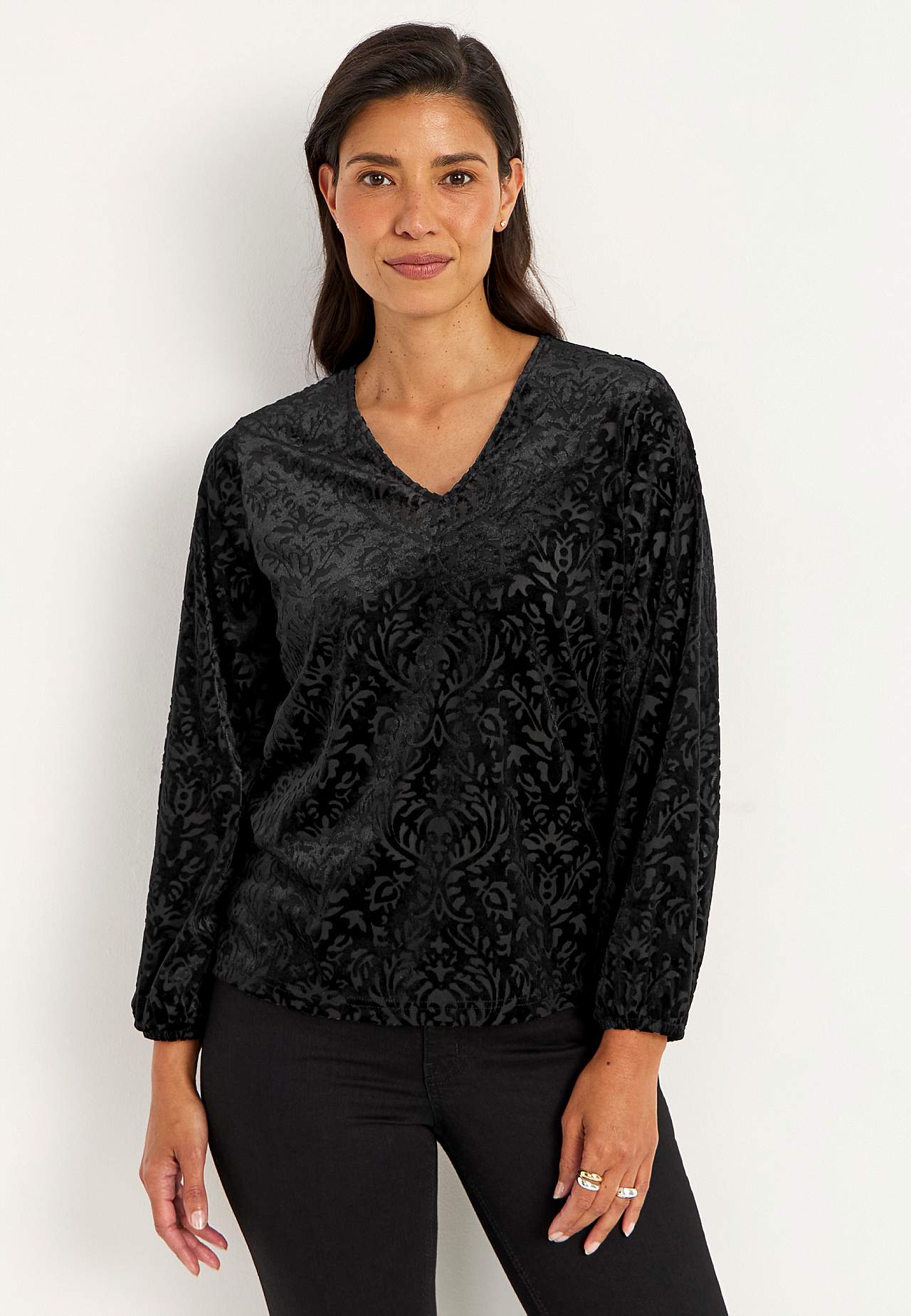 Jerseytop i velour med burnout-mønster