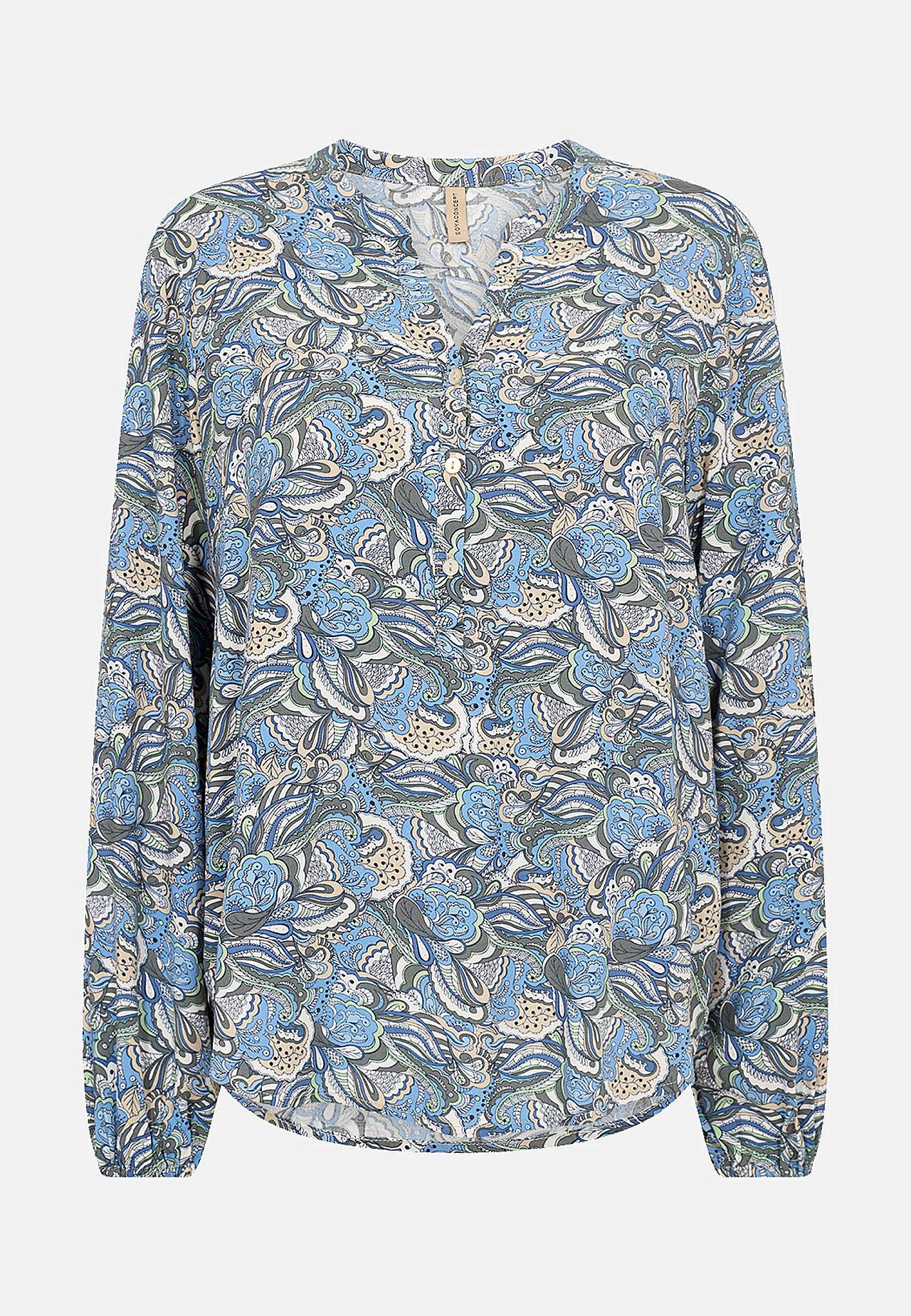 Viskosebluse med v-udskæring og knapper