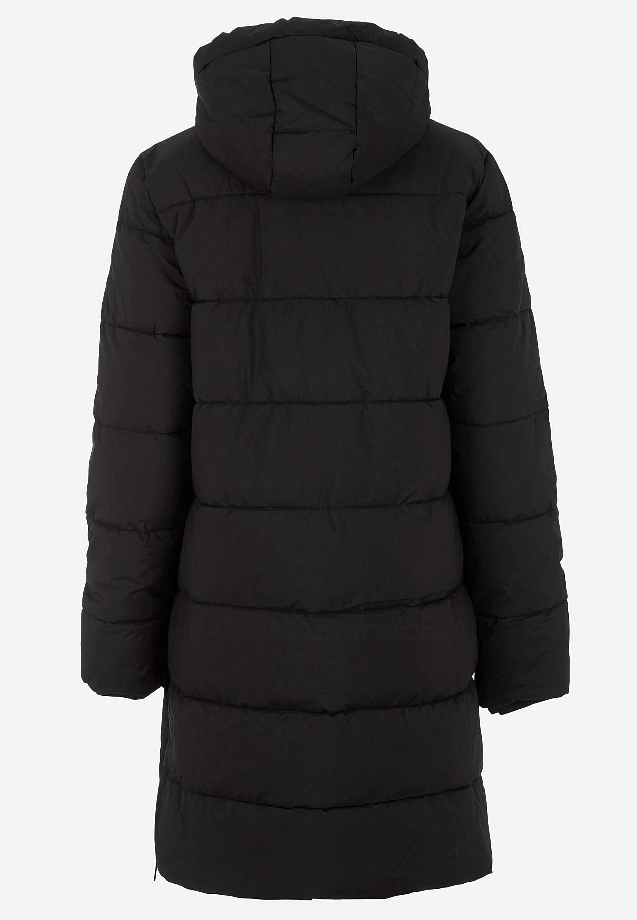 Warm coat with side zips at the bottom
