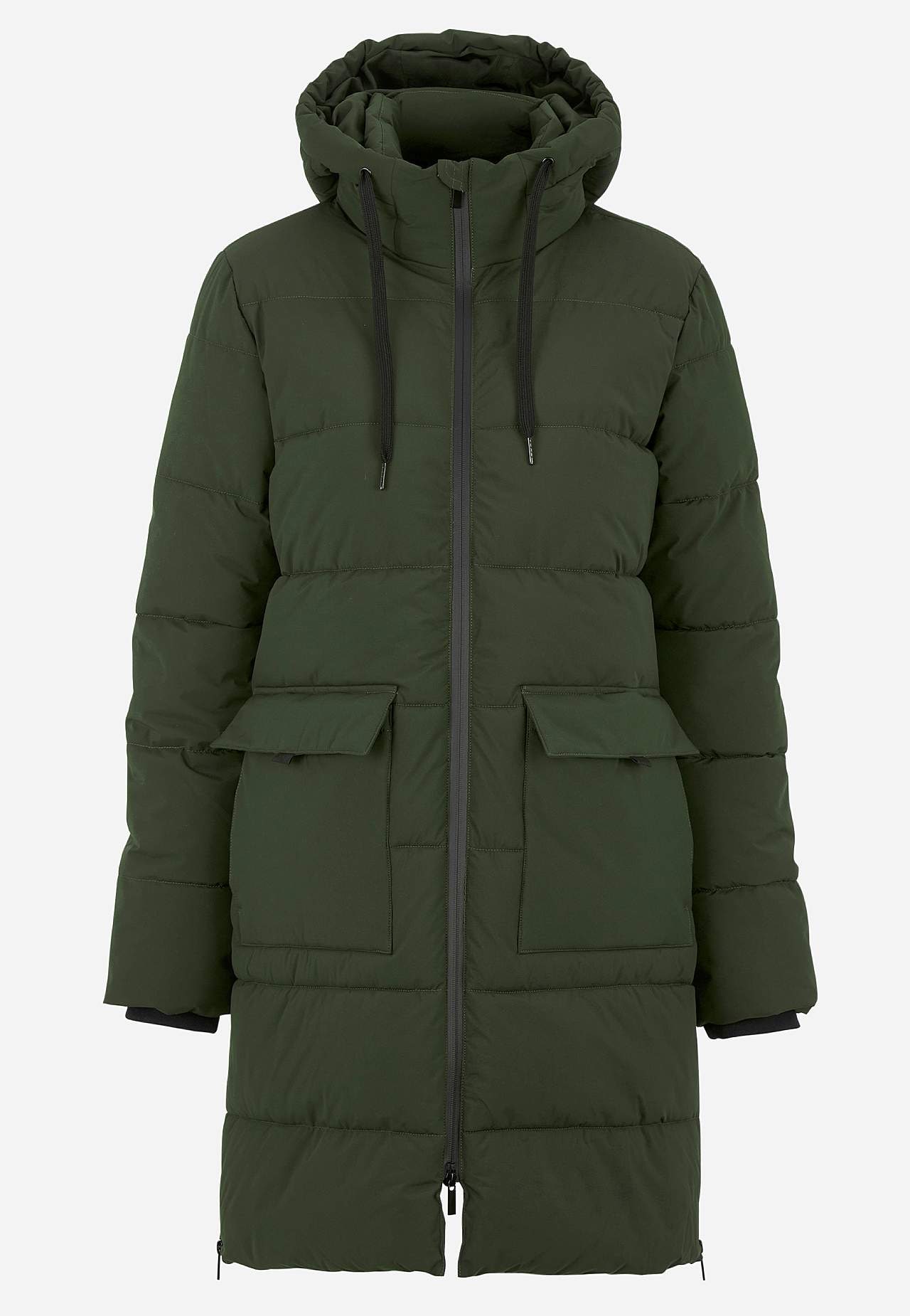 Warm coat with side zips at the bottom