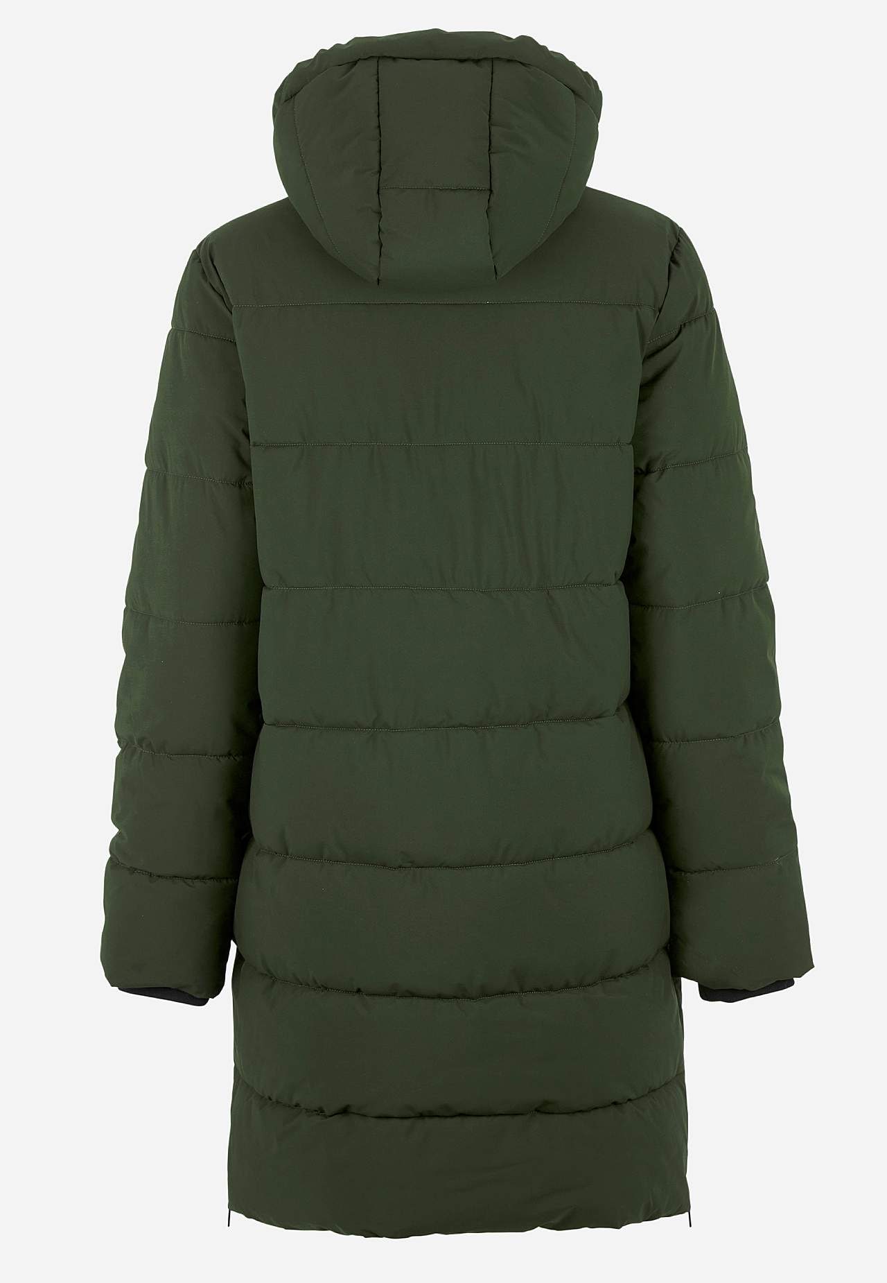 Warm coat with side zips at the bottom