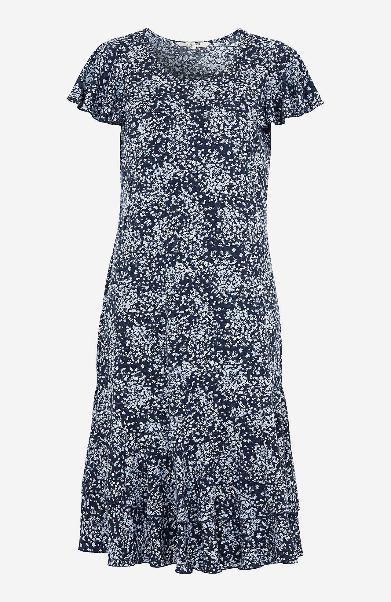 Patterned jersey dress with flounces Elin
